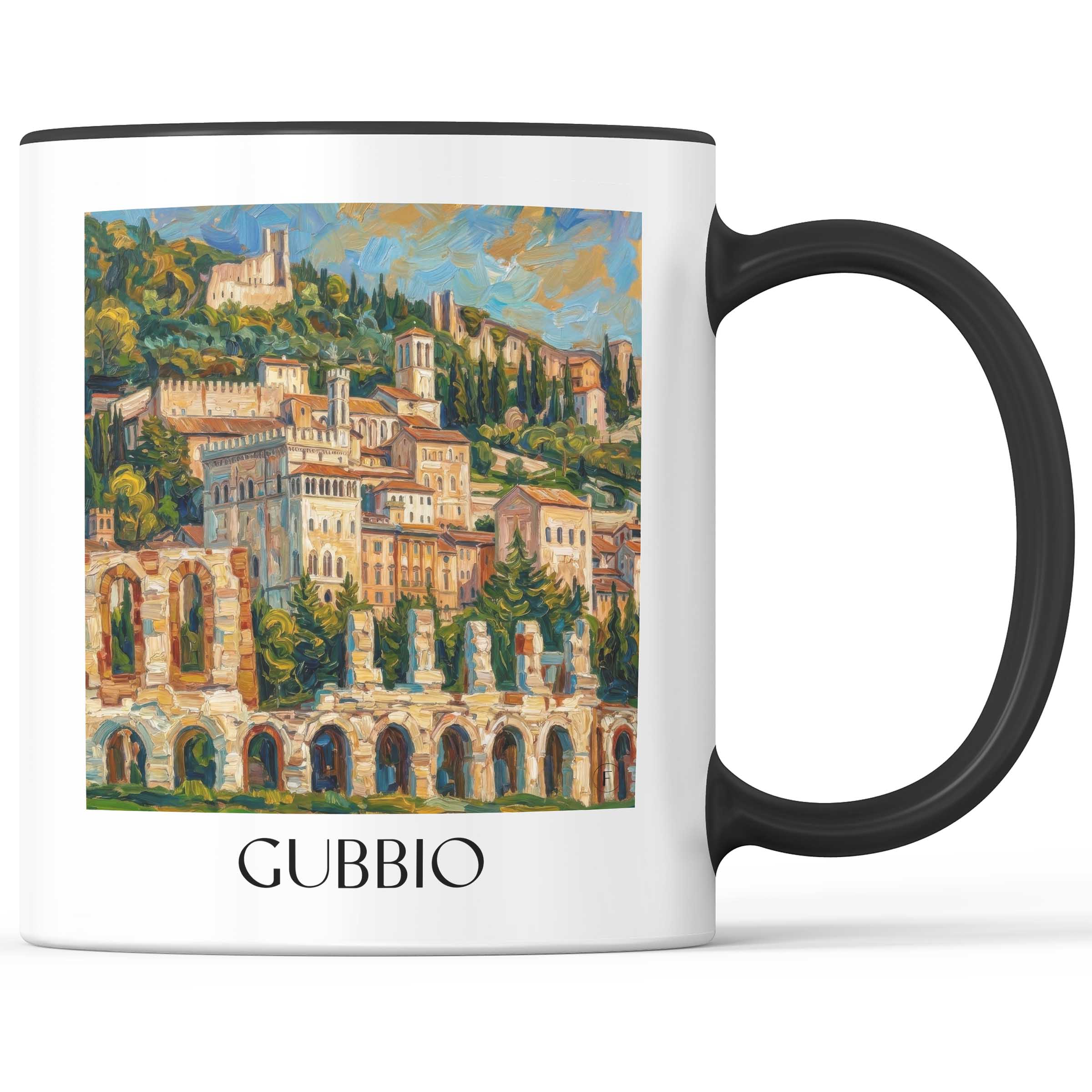 Gubbio Kaffeebecher - Umbrien - Italien Becher - Kaffeetasse im Ölgemälde Stil