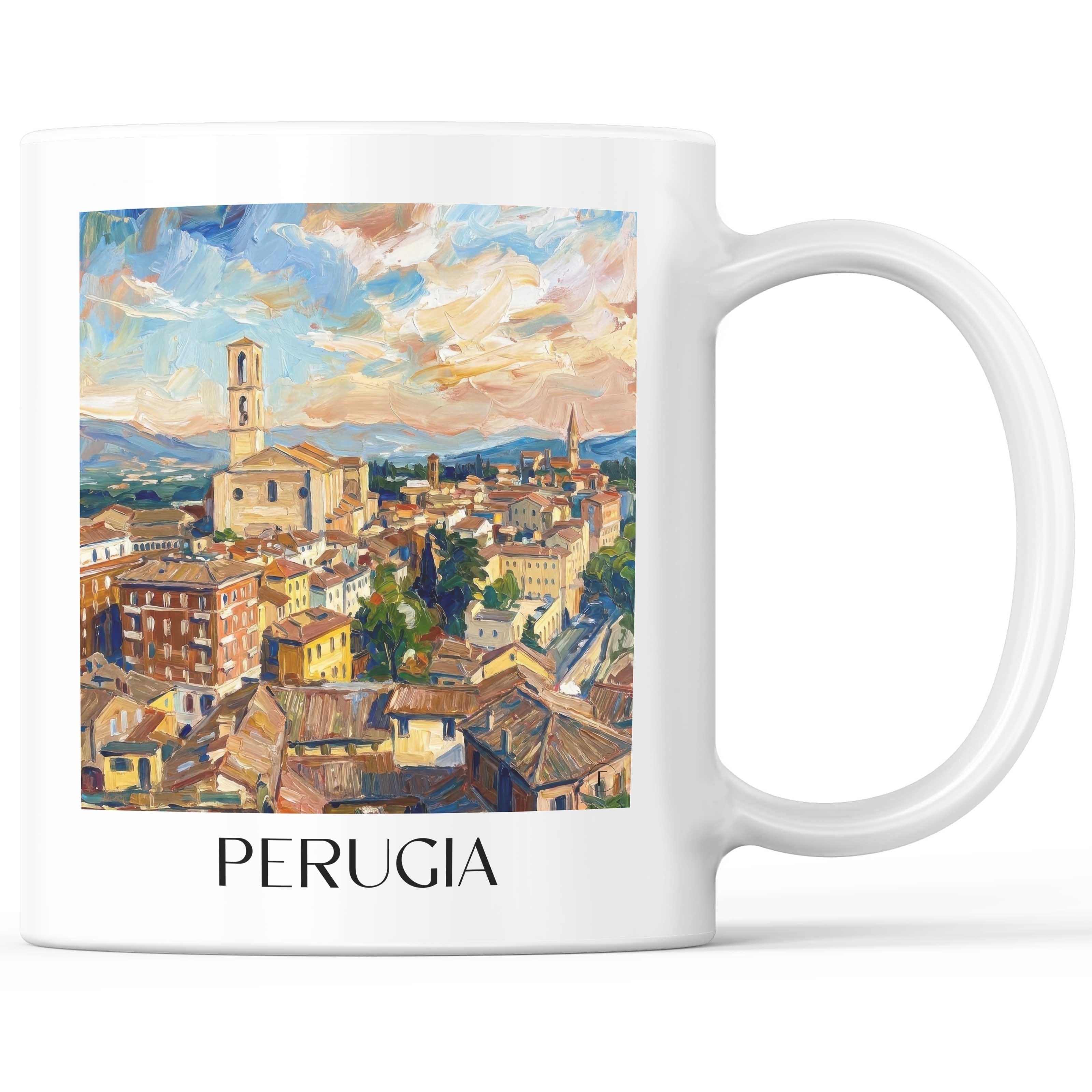 Perugia Kaffeebecher - Umbrien - Italien Becher - Kaffeetasse im Ölgemälde Stil