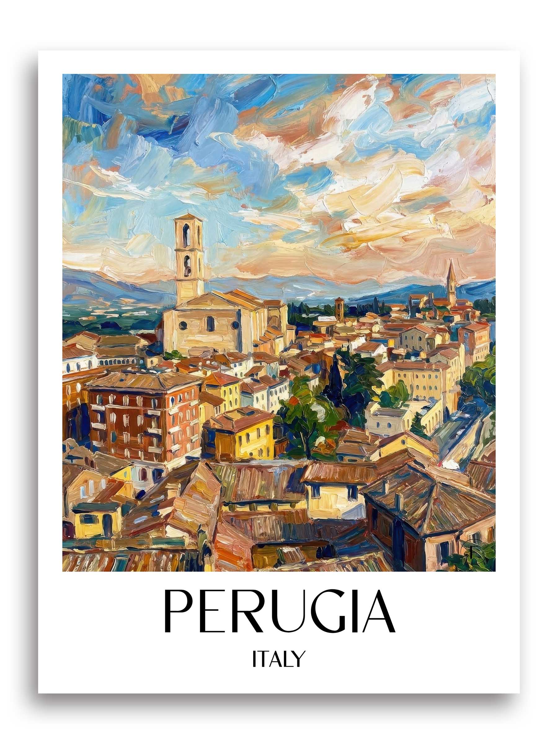 Perugia Poster - Umbrien - Italien Kunstdruck - Ölgemälde von A4 bis A1