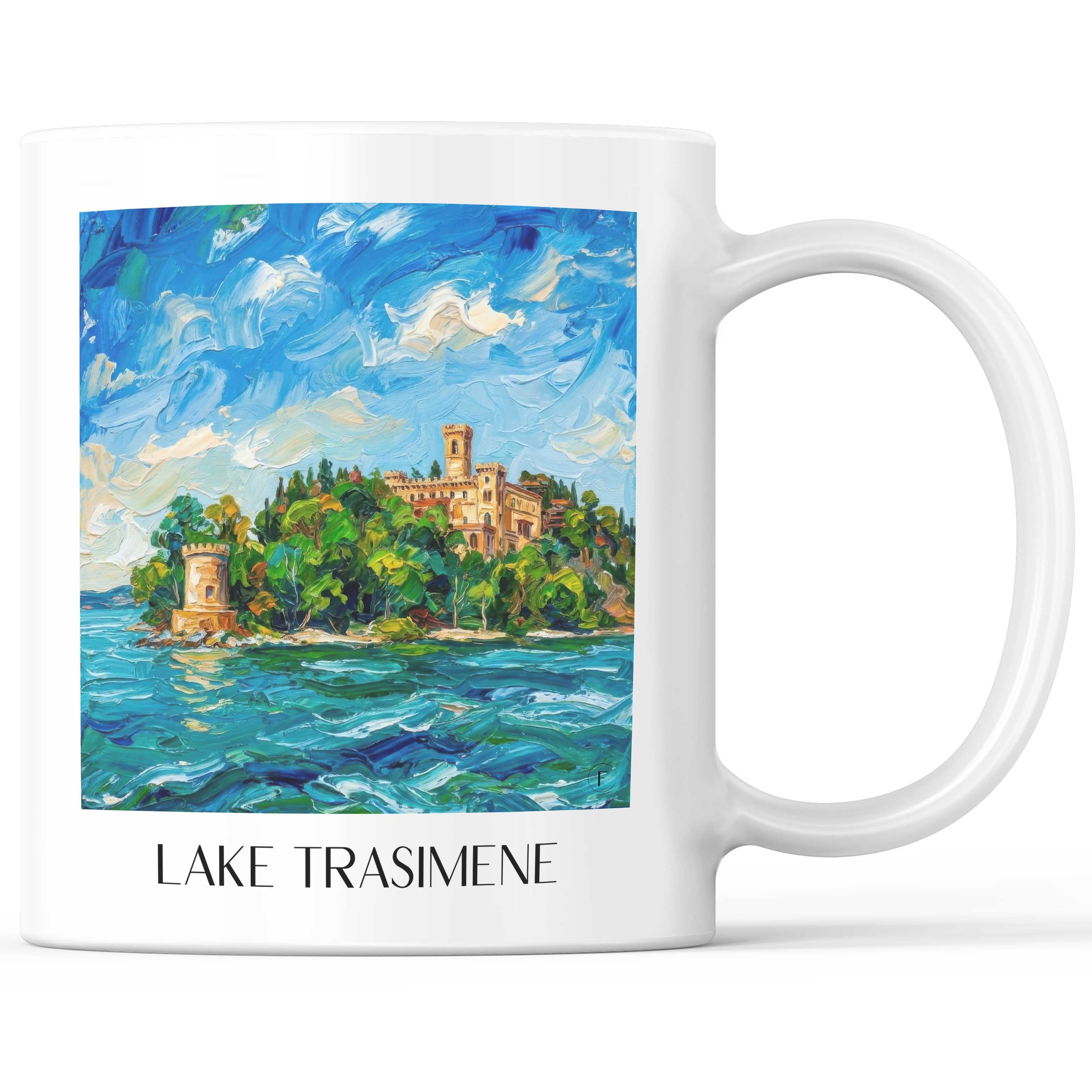 Trasimenischer See Kaffeebecher - Umbrien - Italien Becher - Kaffeetasse im Ölgemälde Stil