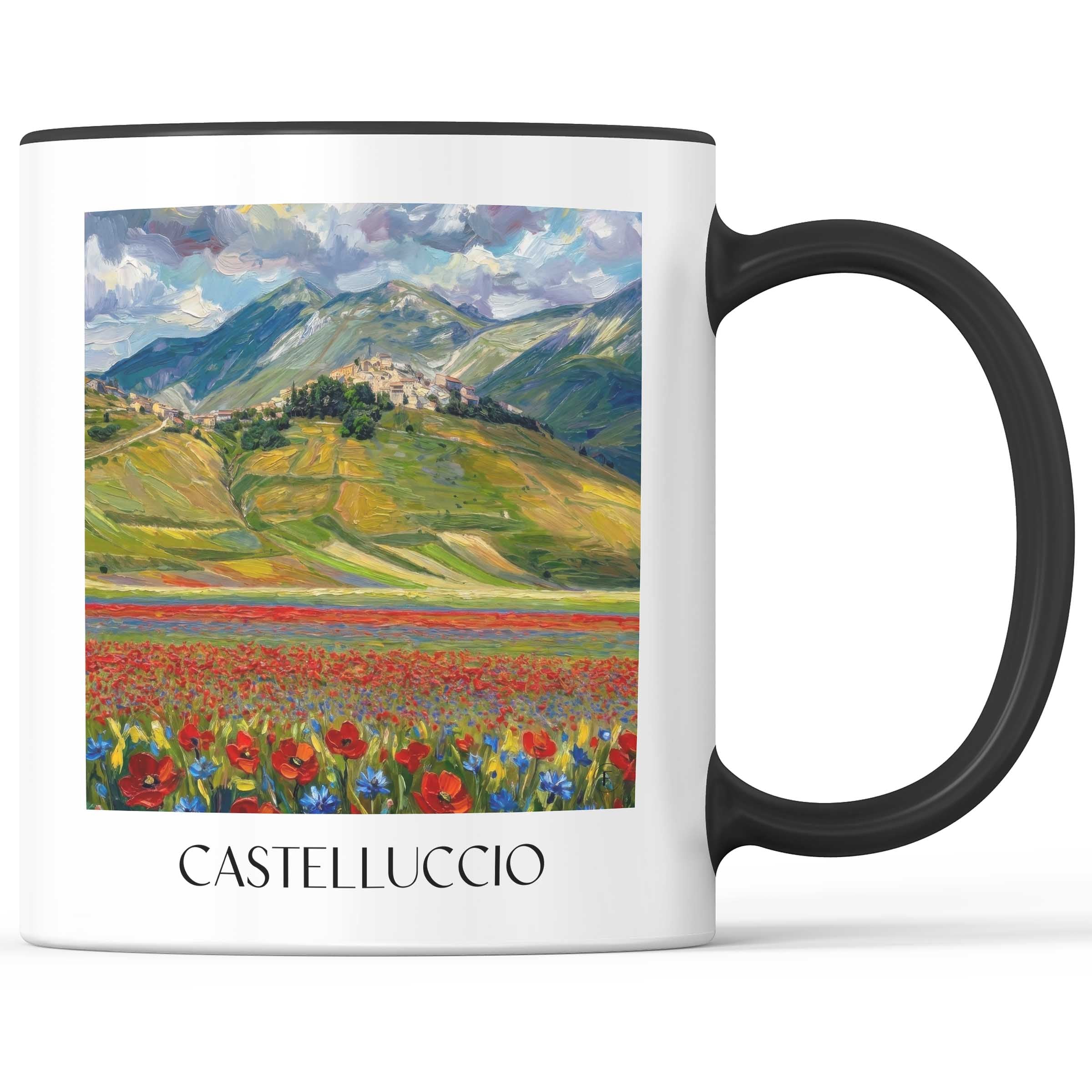 Castelluccio Kaffeebecher - Umbrien - Italien Becher - Kaffeetasse im Ölgemälde Stil
