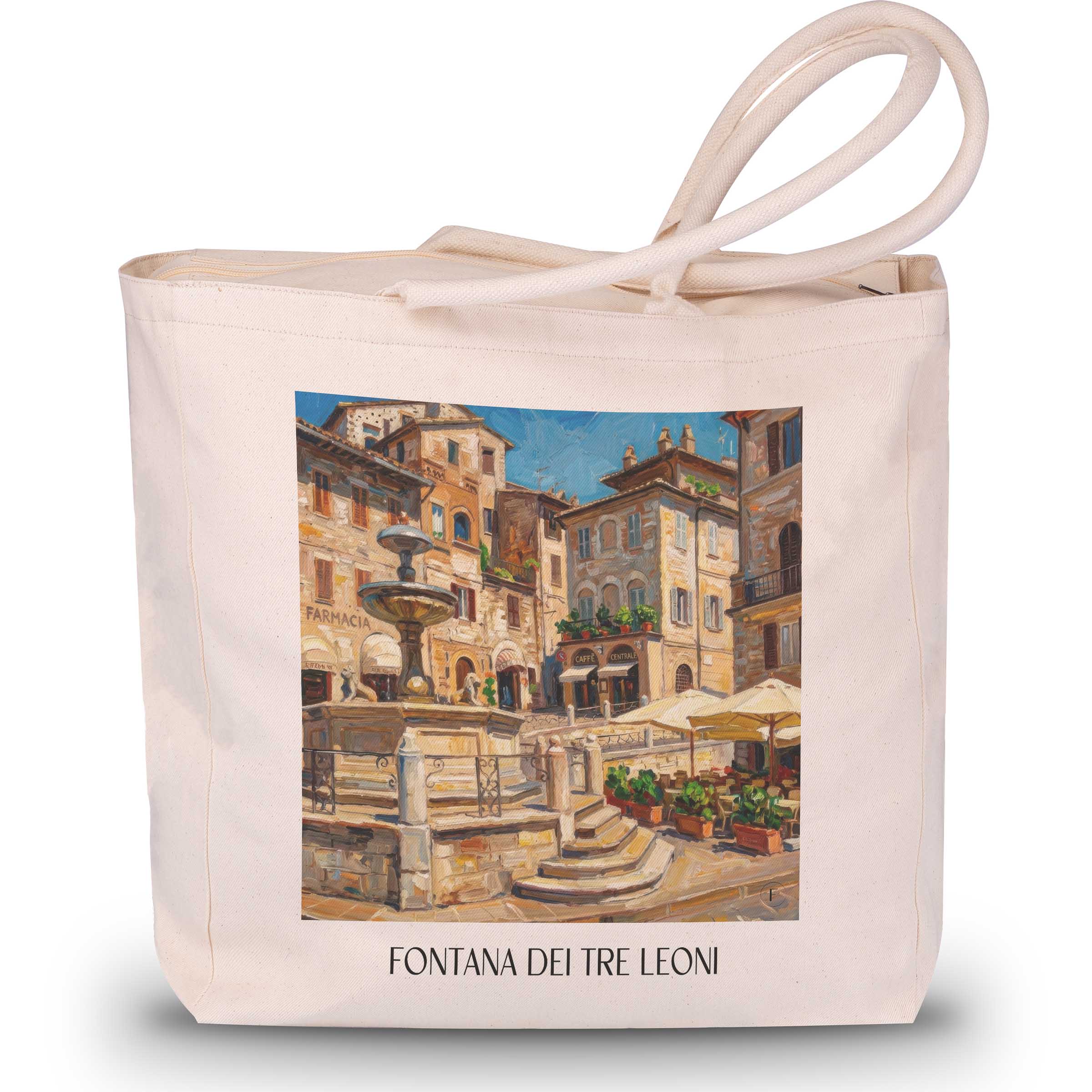 Fontana dei Tre Leoni Shopping Tasche - Assisi - Italien Tote Bag - Einkaufstasche im Ölgemälde Stil