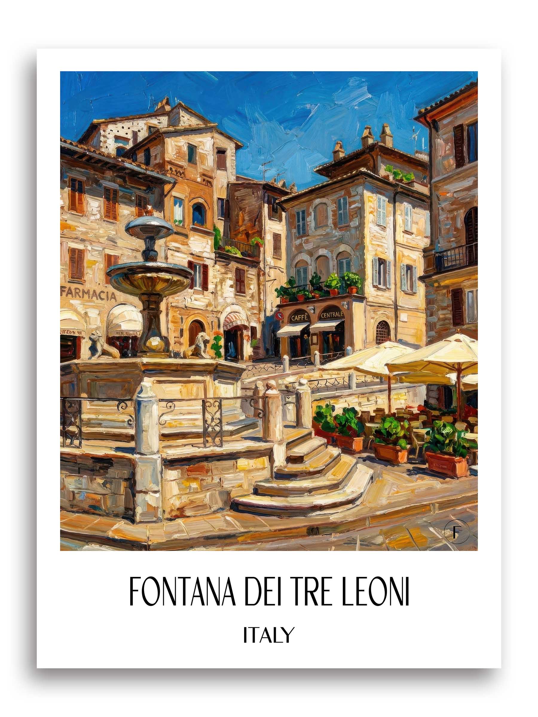 Fontana dei Tre Leoni Poster - Assisi - Italien Kunstdruck - Ölgemälde von A4 bis A1