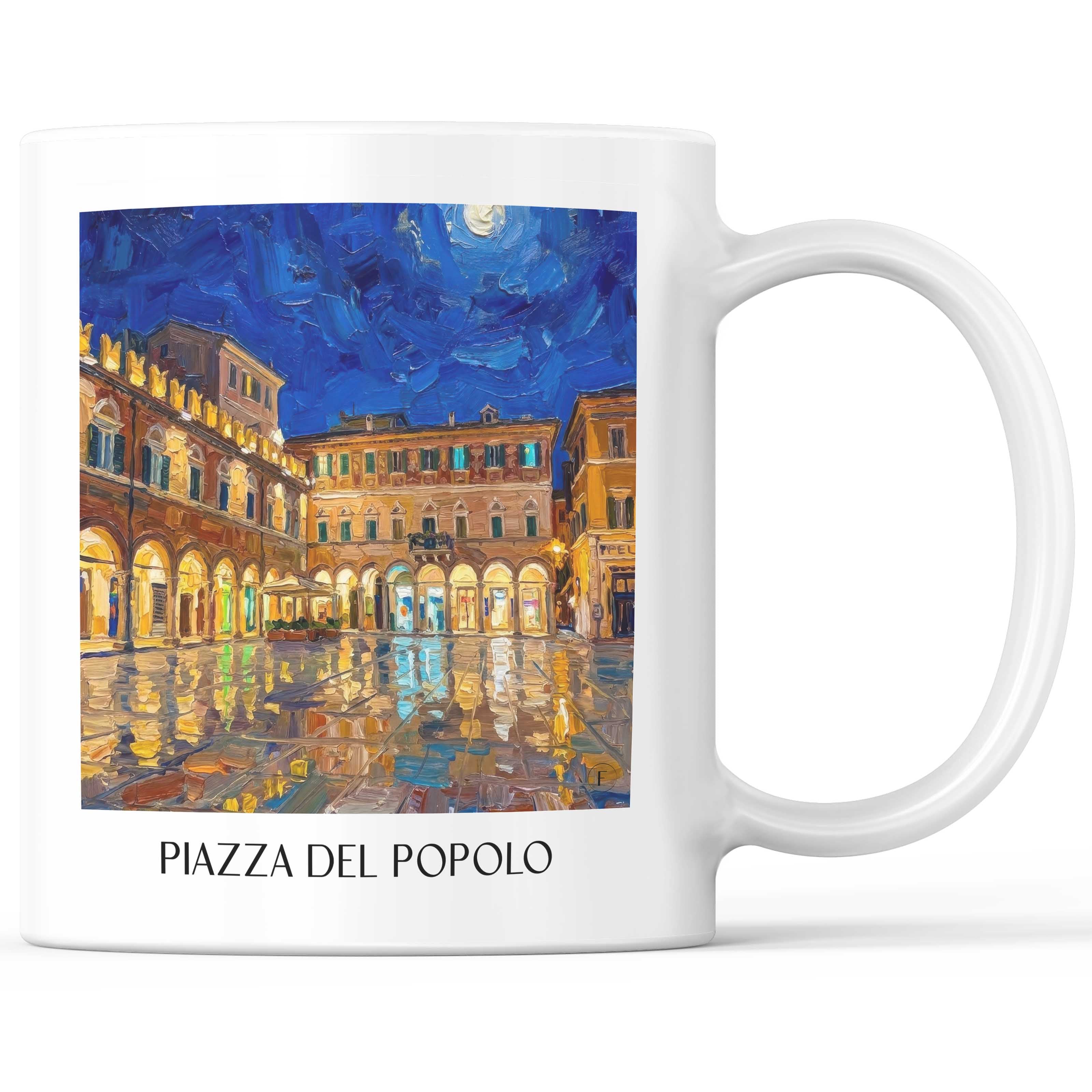 Piazza del Popolo Kaffeebecher - Ascoli Piceno - Italien Becher - Kaffeetasse im Ölgemälde Stil