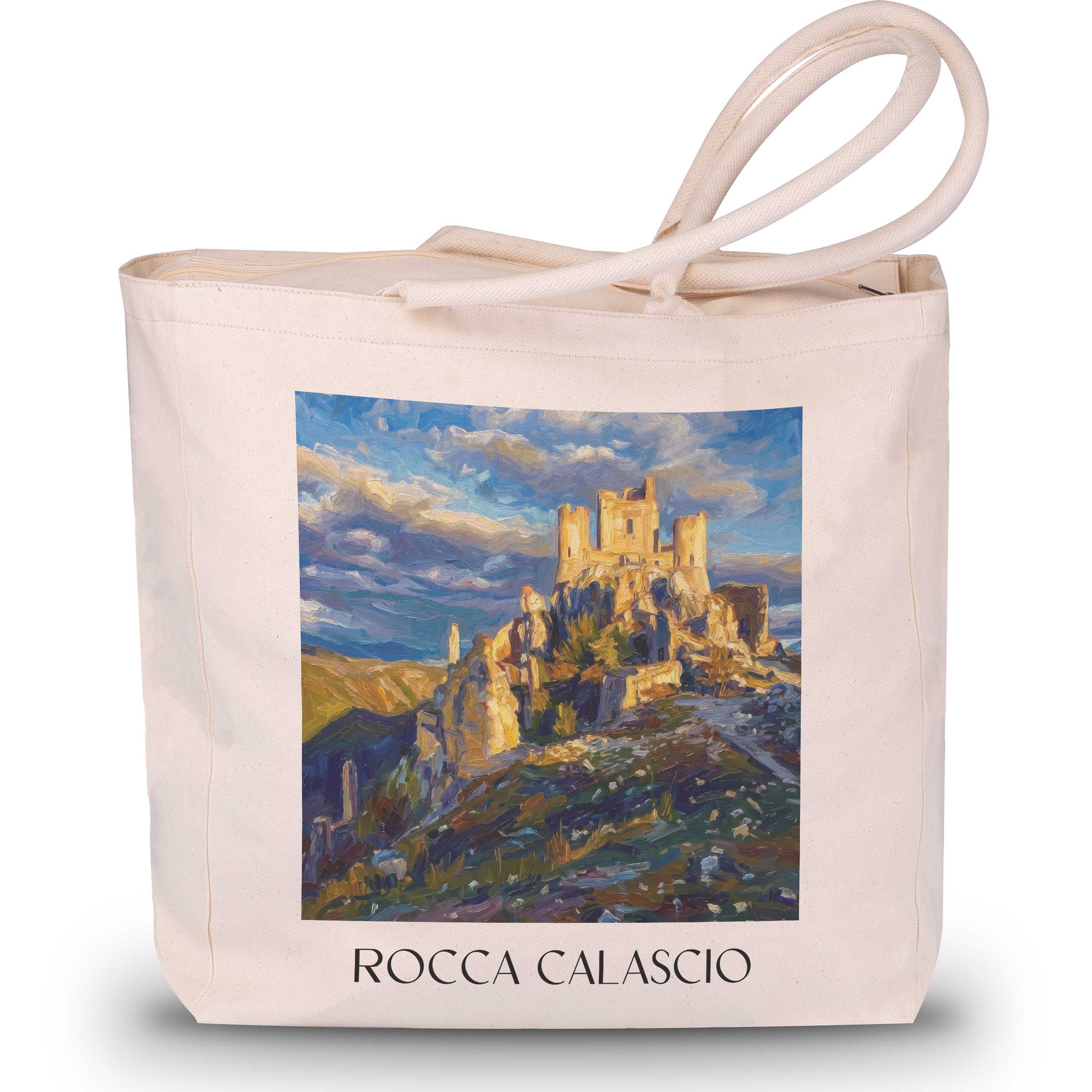 Rocca Calascio Shopping Tasche - Abruzzen - Italien Tote Bag - Einkaufstasche im Ölgemälde Stil