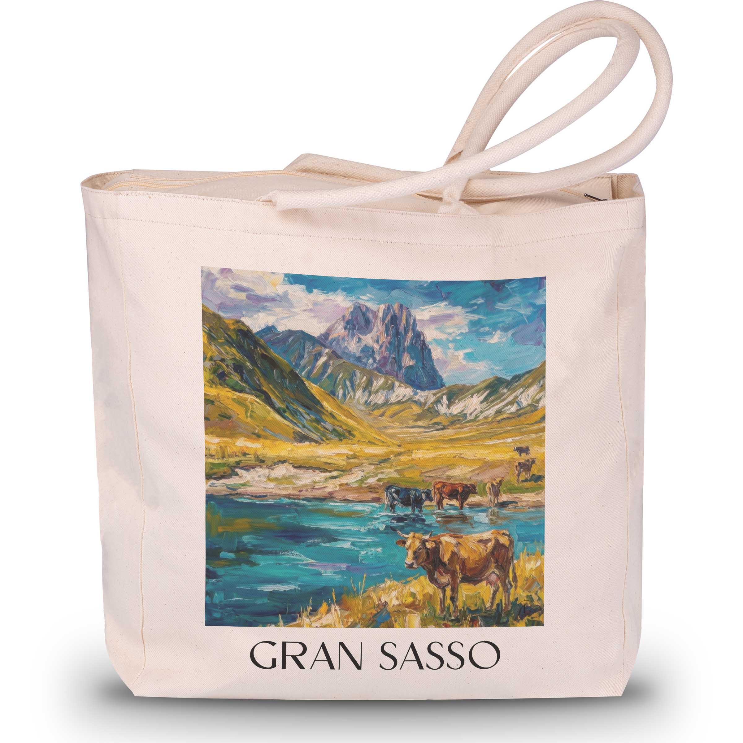 Gran Sasso Shopping Tasche - Abruzzen - Italien Tote Bag - Einkaufstasche im Ölgemälde Stil