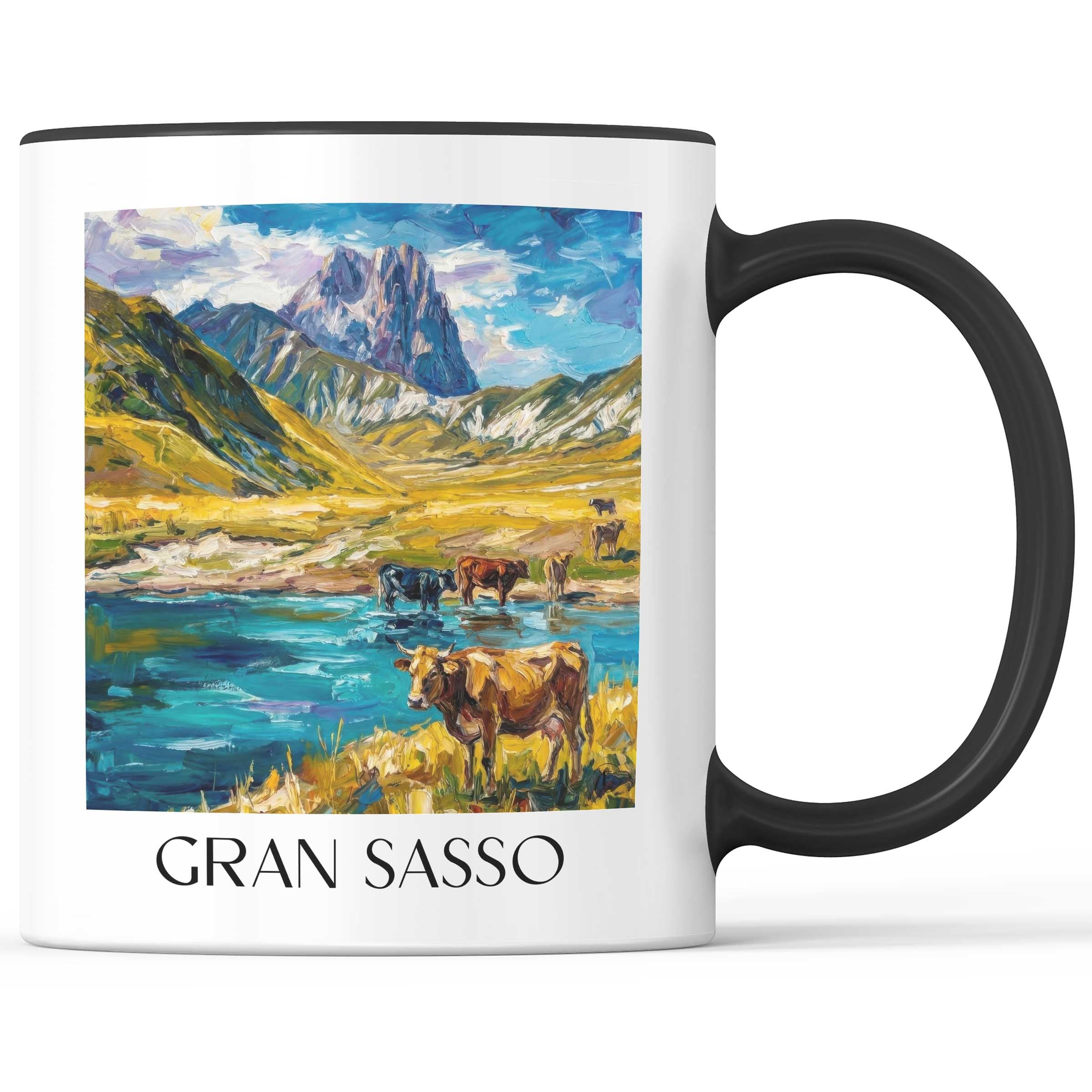 Gran Sasso Kaffeebecher - Abruzzen - Italien Becher - Kaffeetasse im Ölgemälde Stil