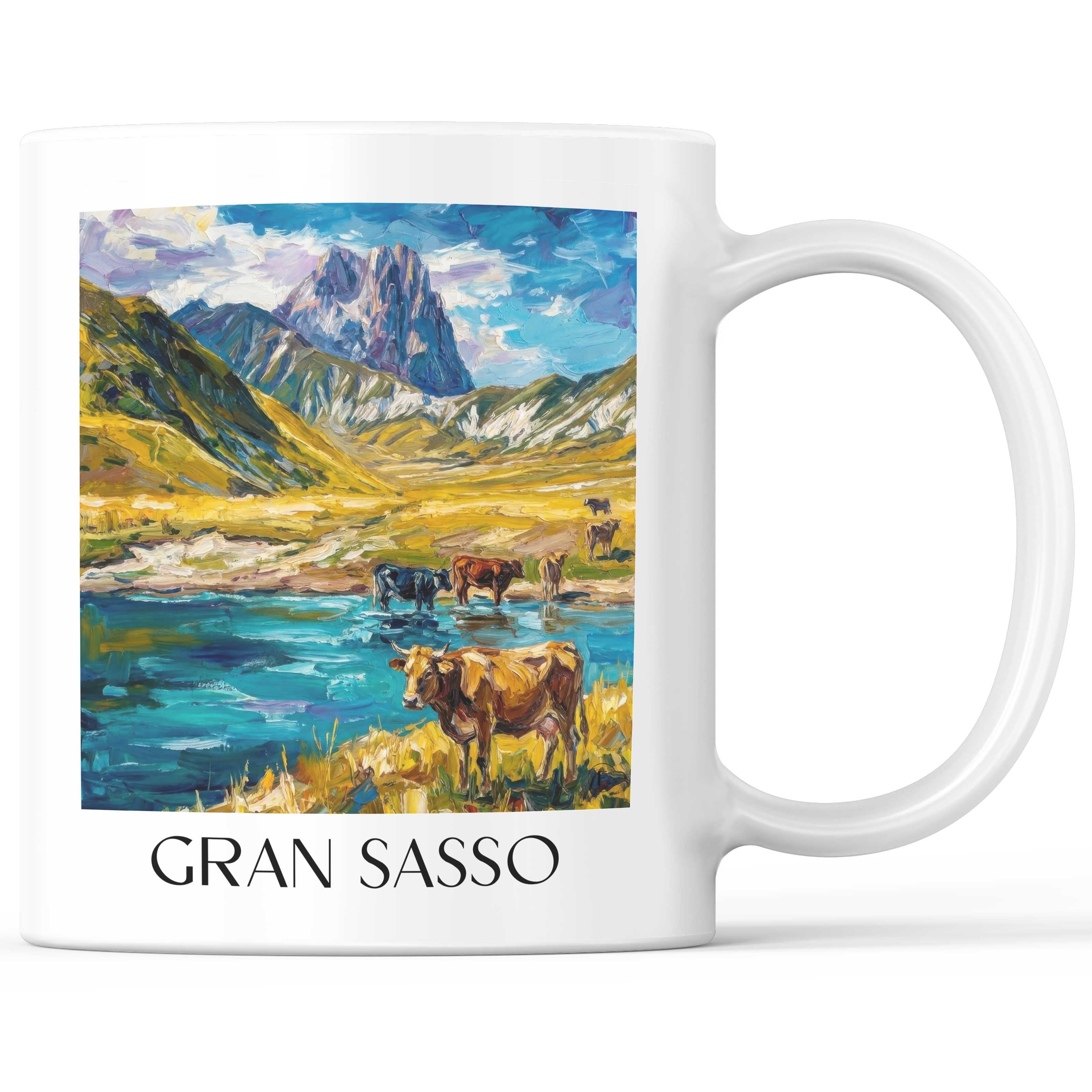 Gran Sasso Kaffeebecher - Abruzzen - Italien Becher - Kaffeetasse im Ölgemälde Stil