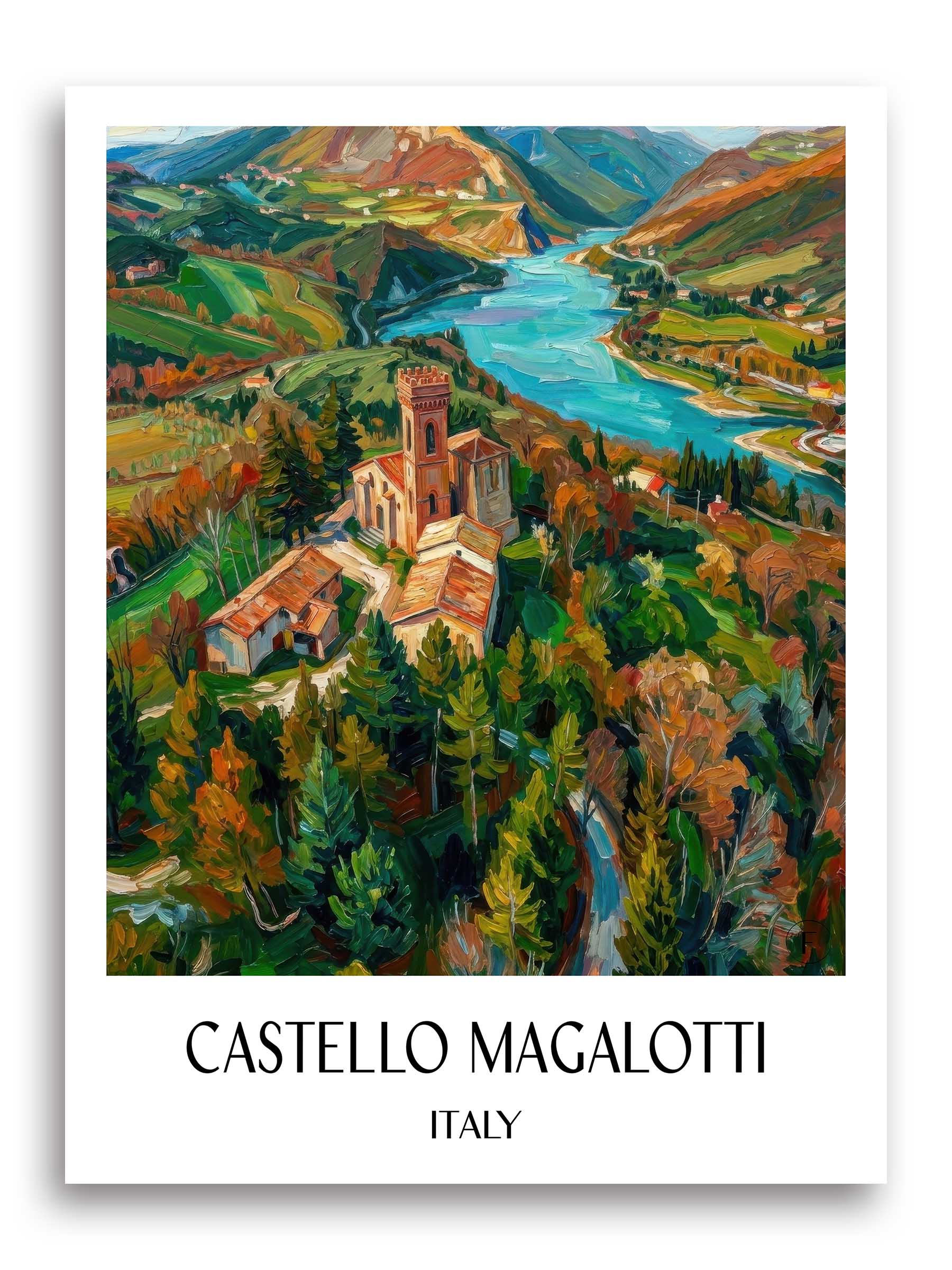 Castello Magalotti Poster - Fiastra - Italien Kunstdruck - Ölgemälde von A4 bis A1