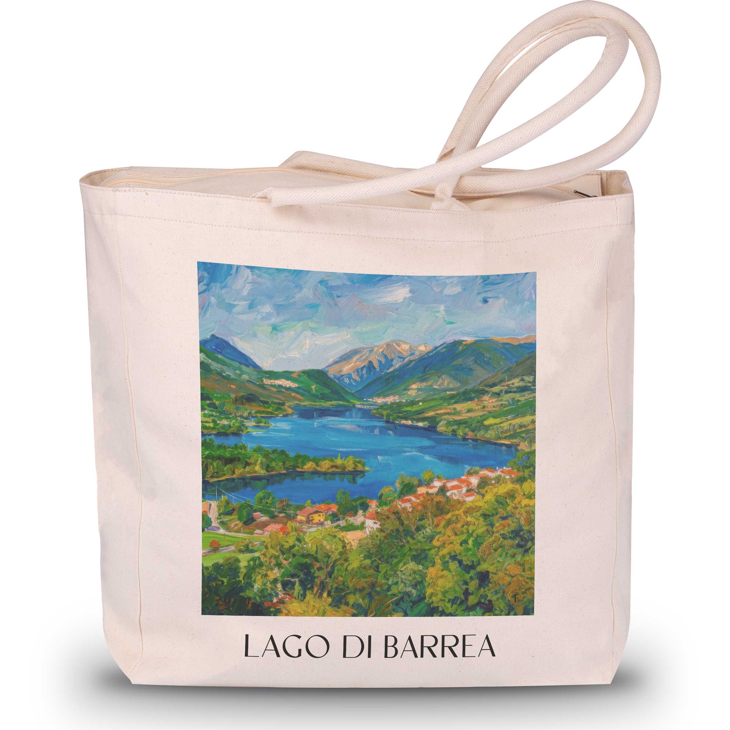 Lago di Barrea Shopping Tasche - L´Aquila - Italien Tote Bag - Einkaufstasche im Ölgemälde Stil