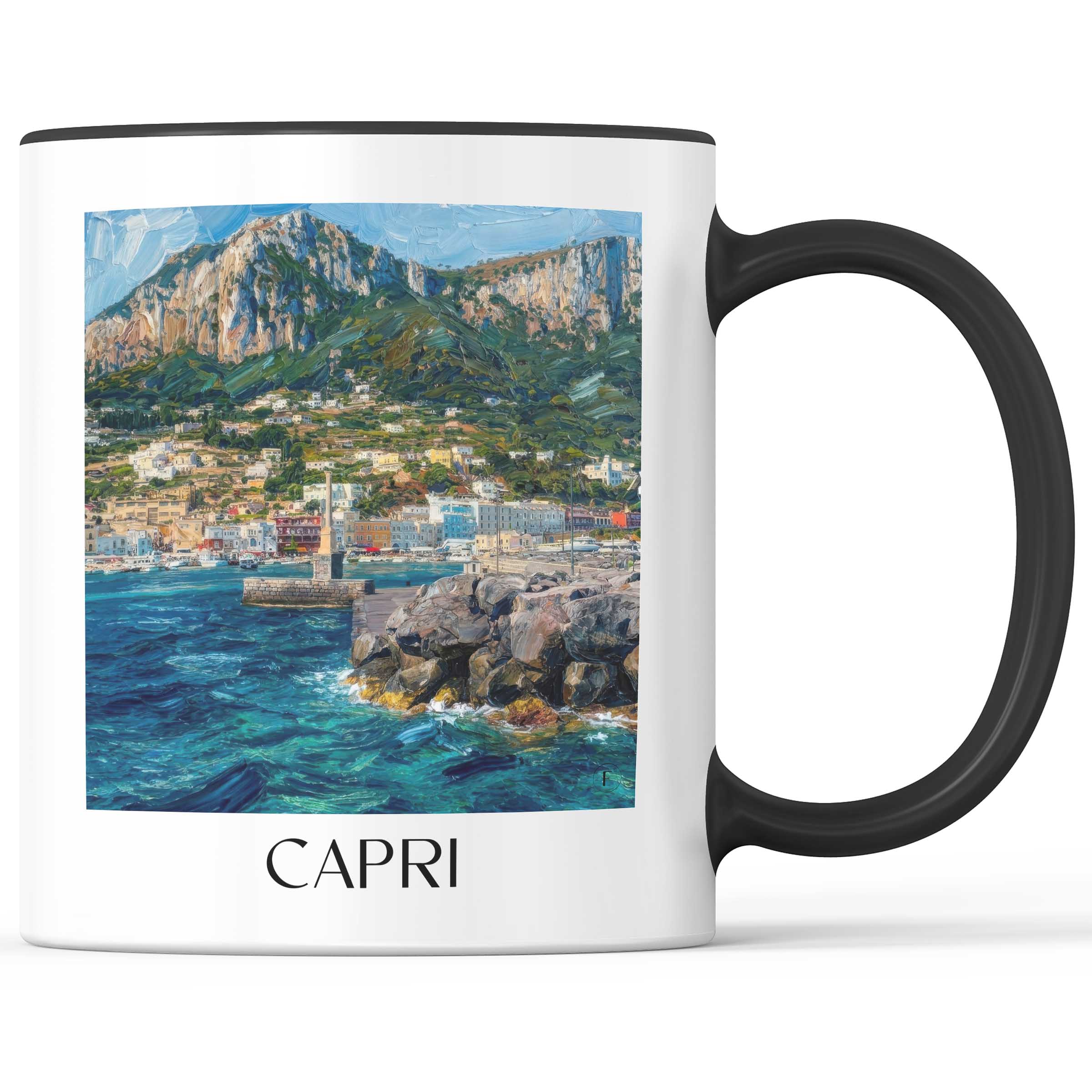 Capri Kaffeebecher - Kampanien - Italien Becher - Kaffeetasse im Ölgemälde Stil