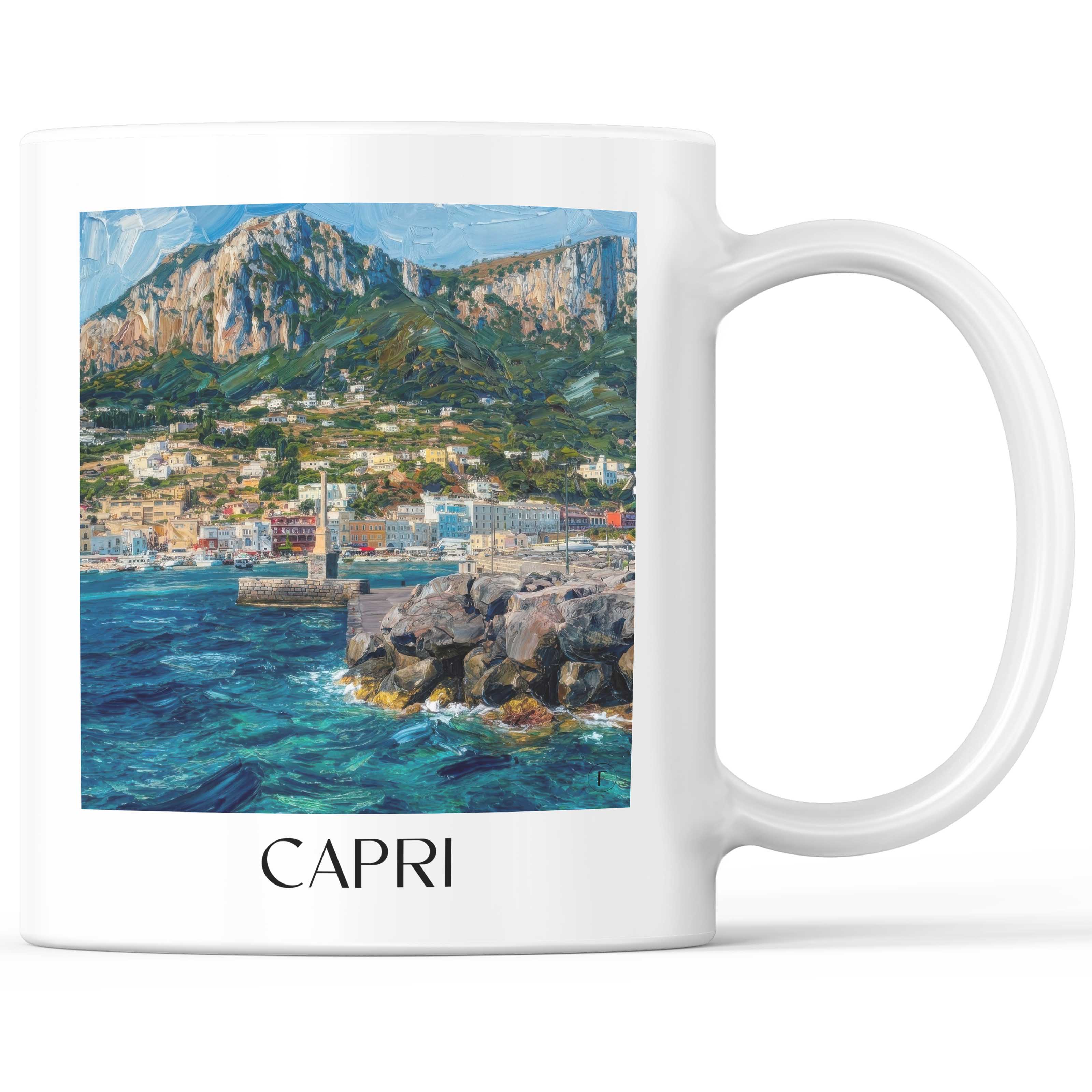Capri Kaffeebecher - Kampanien - Italien Becher - Kaffeetasse im Ölgemälde Stil