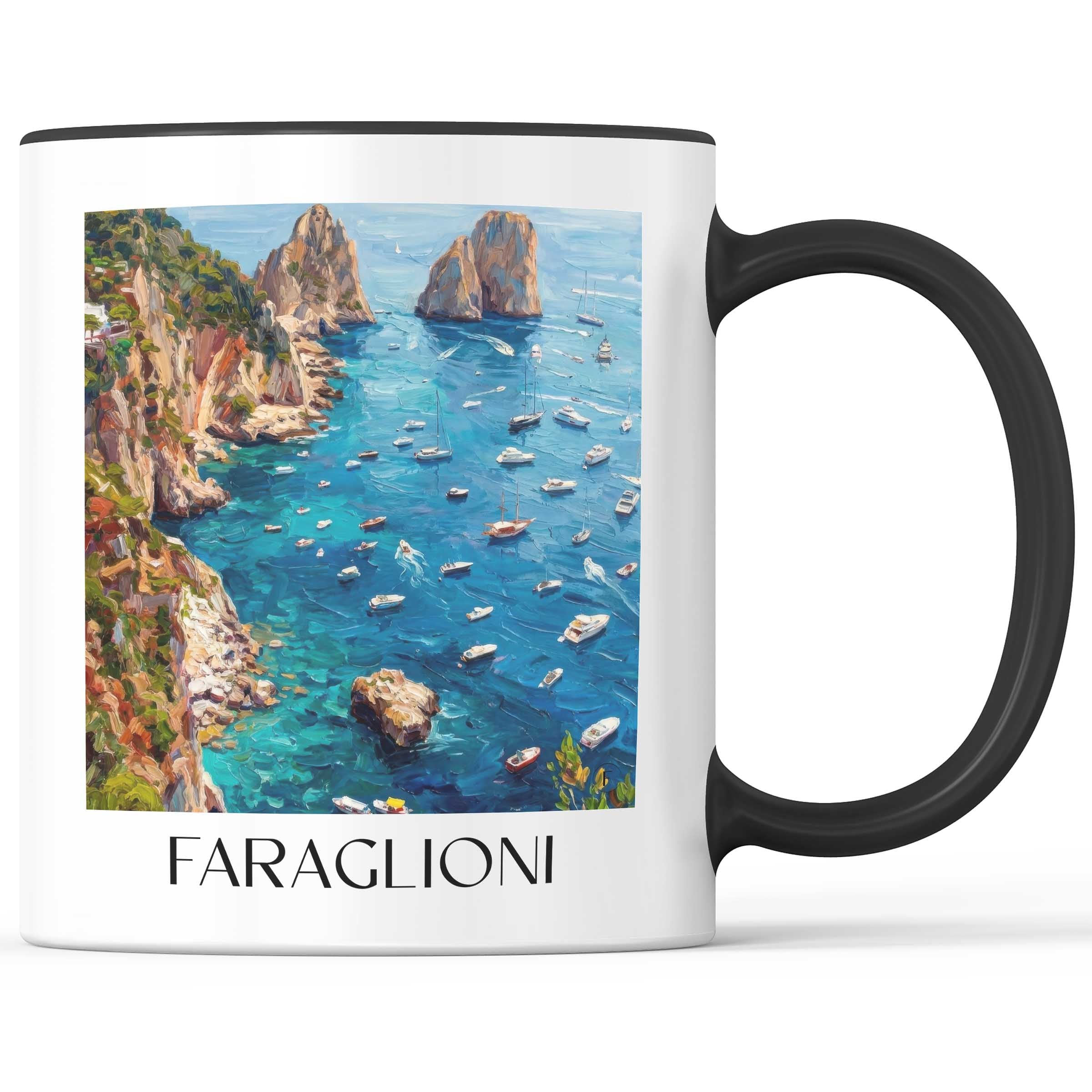 Faraglioni Kaffeebecher - Capri - Italien Becher - Kaffeetasse im Ölgemälde Stil