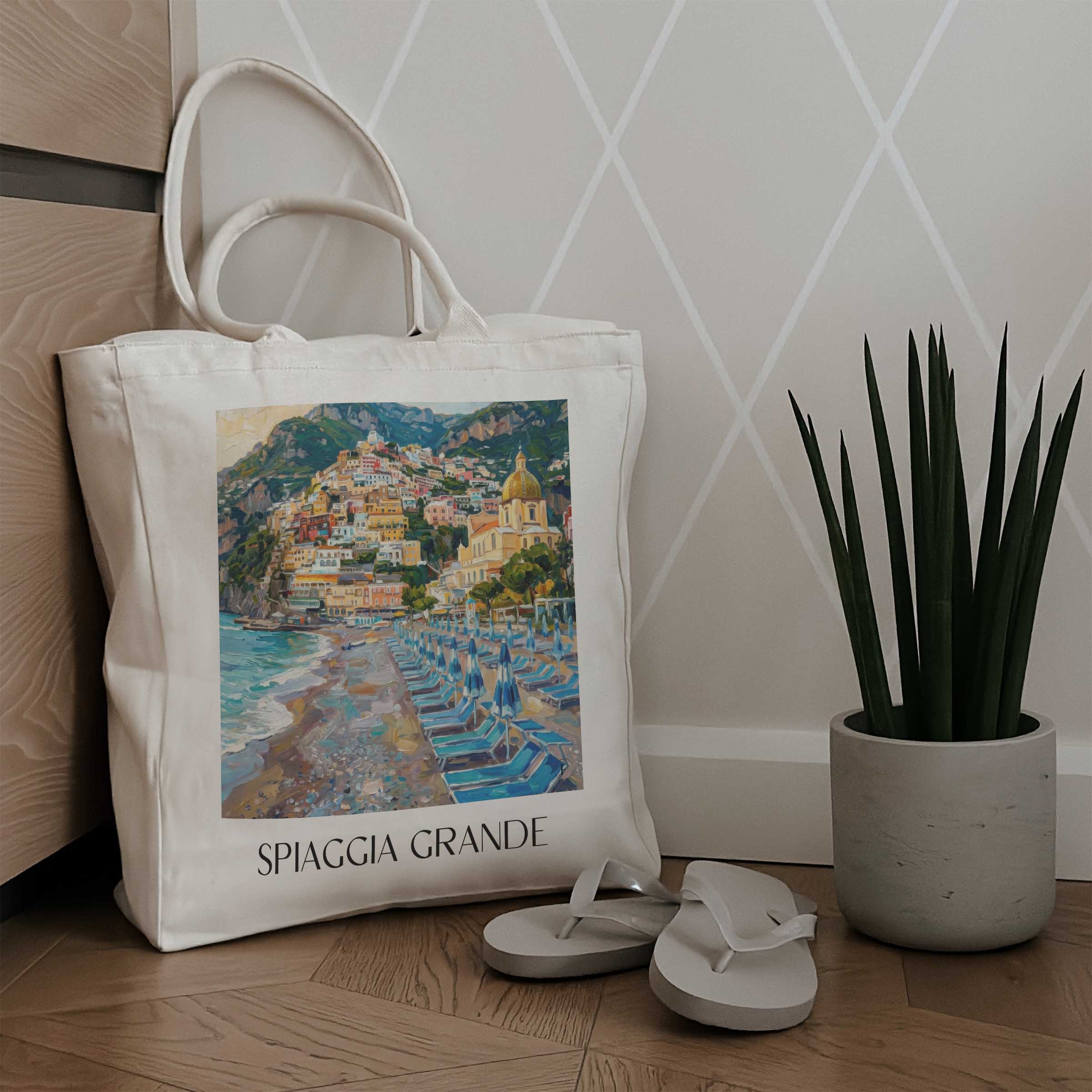 spiaggia-grande-positano-italien-einkaufstasche-oil-painting-oelgemaelde