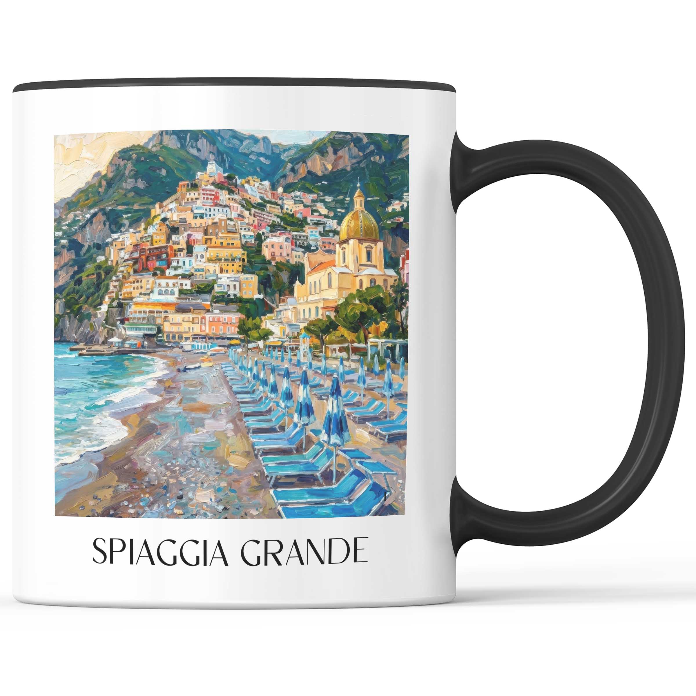 Spiaggia Grande Kaffeebecher - Positano - Italien Becher - Kaffeetasse im Ölgemälde Stil