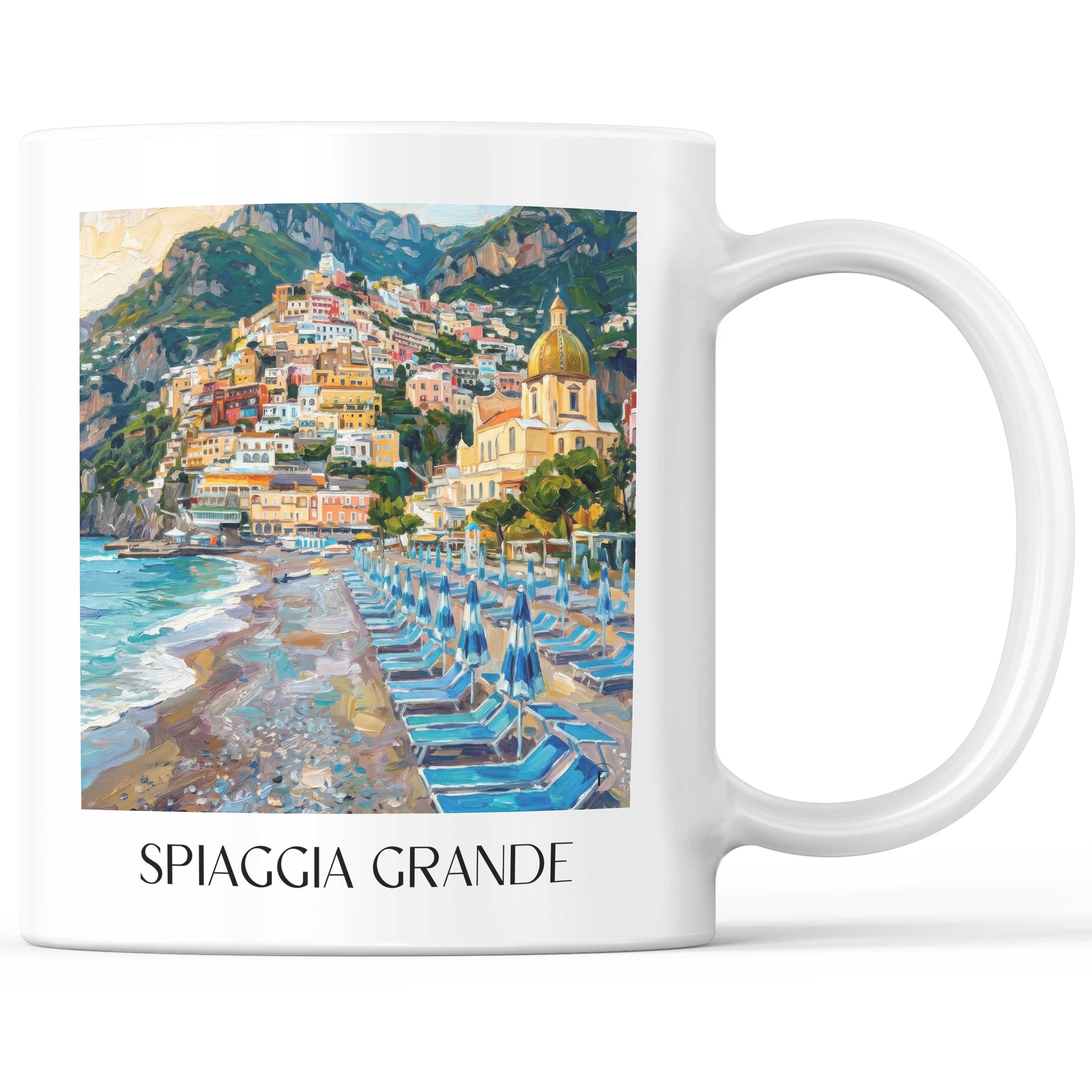 Spiaggia Grande Kaffeebecher - Positano - Italien Becher - Kaffeetasse im Ölgemälde Stil
