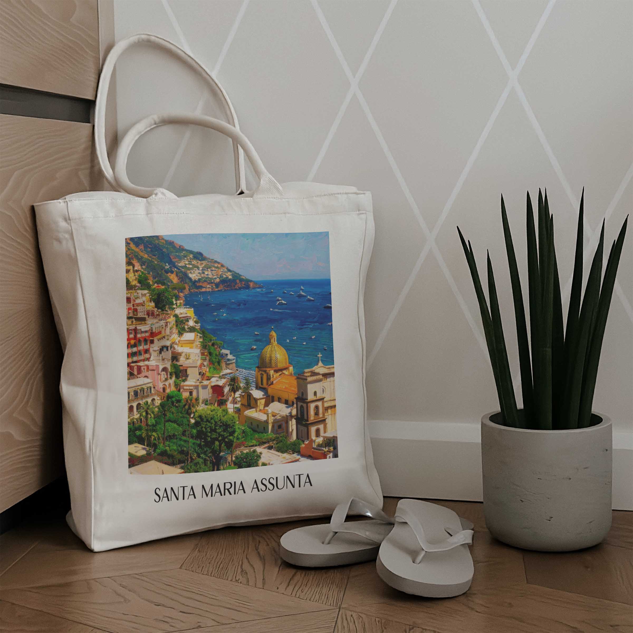 santa-maria-assunta-positano-italien-einkaufstasche-oil-painting-oelgemaelde