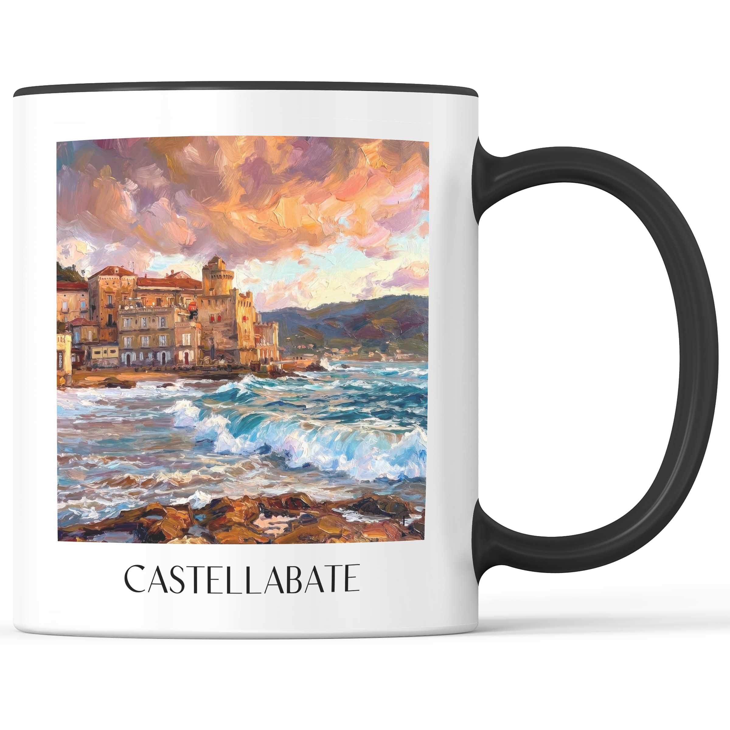 Castellabate Kaffeebecher - Kampanien - Italien Becher - Kaffeetasse im Ölgemälde Stil