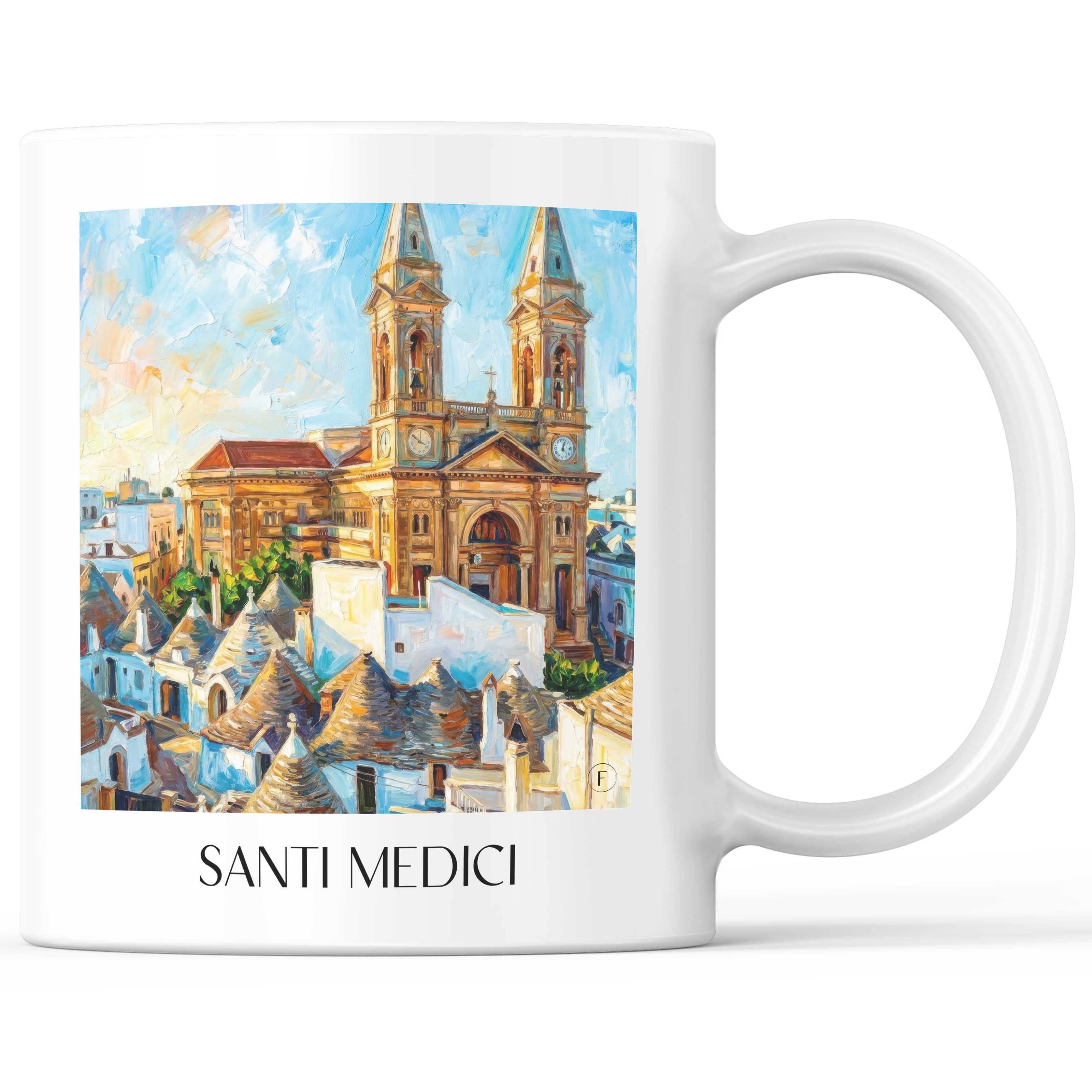 Santi Medici Kaffeebecher - Alberobello - Italien Becher - Kaffeetasse im Ölgemälde Stil
