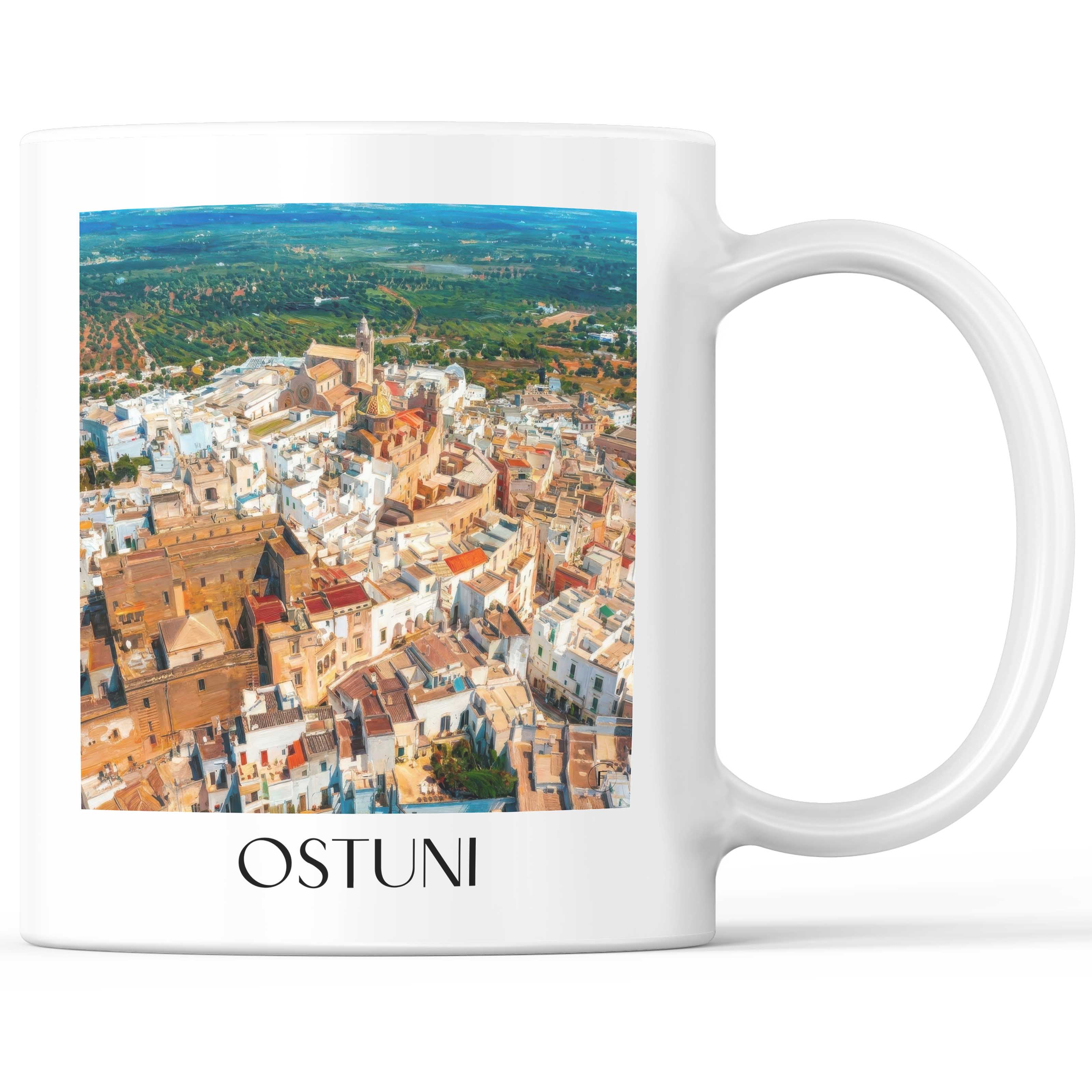 Ostuni Kaffeebecher - Apulien - Italien Becher - Kaffeetasse im Ölgemälde Stil