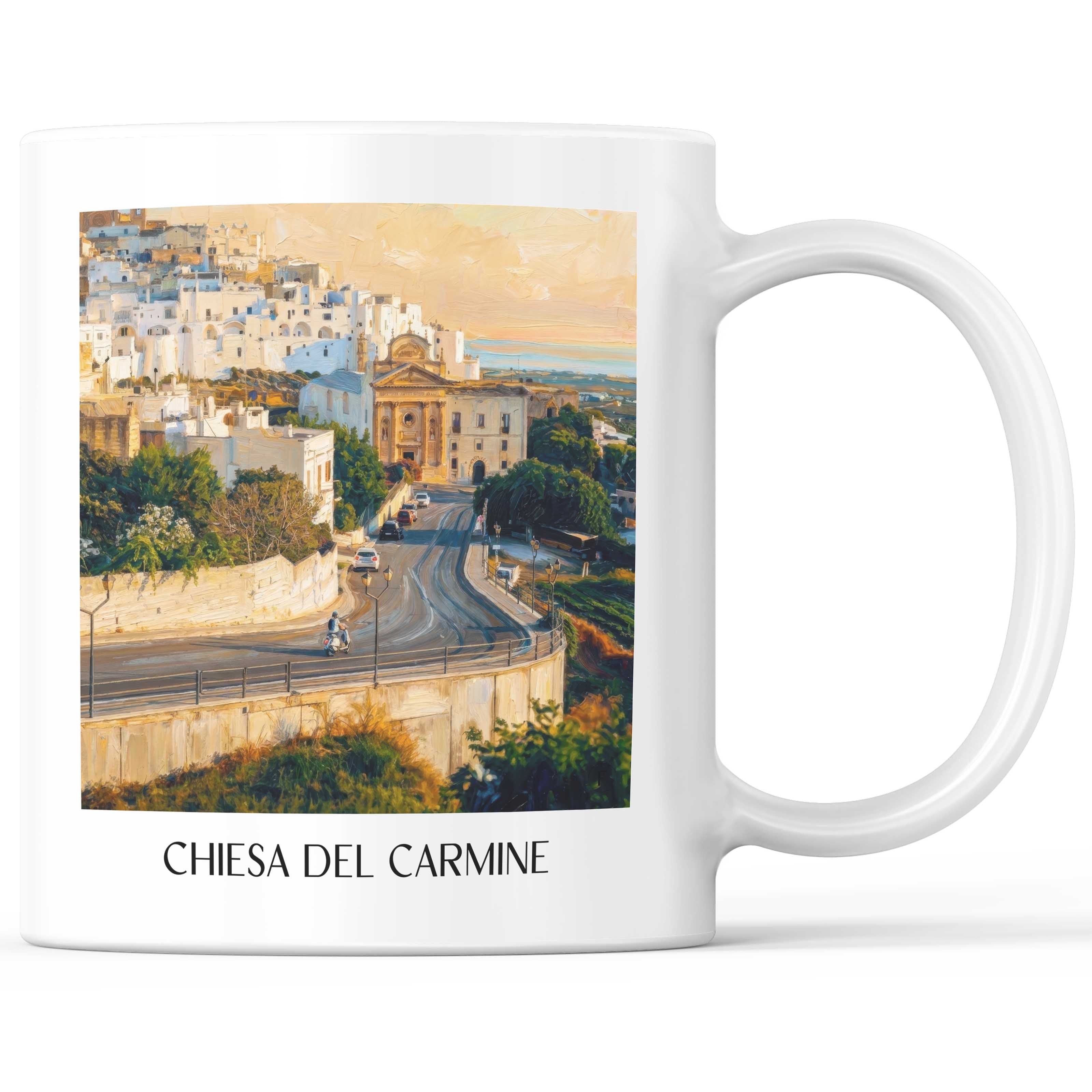 Chiesa del Carmine Kaffeebecher - Ostuni - Italien Becher - Kaffeetasse im Ölgemälde Stil