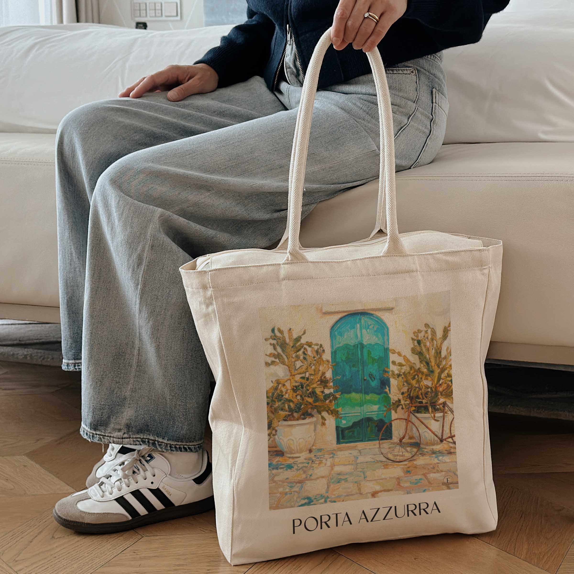 porta-azzurra-ostuni-italien-einkaufstasche-oil-painting-oelgemaelde