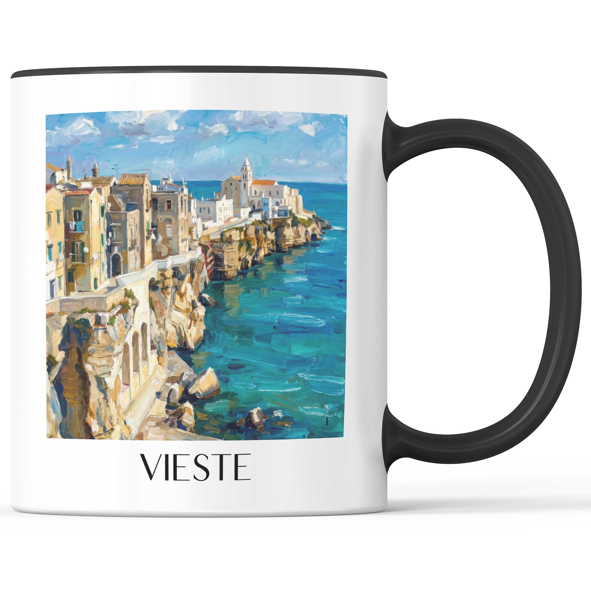 Vieste Kaffeebecher - Apulien - Italien Becher - Kaffeetasse im Ölgemälde Stil