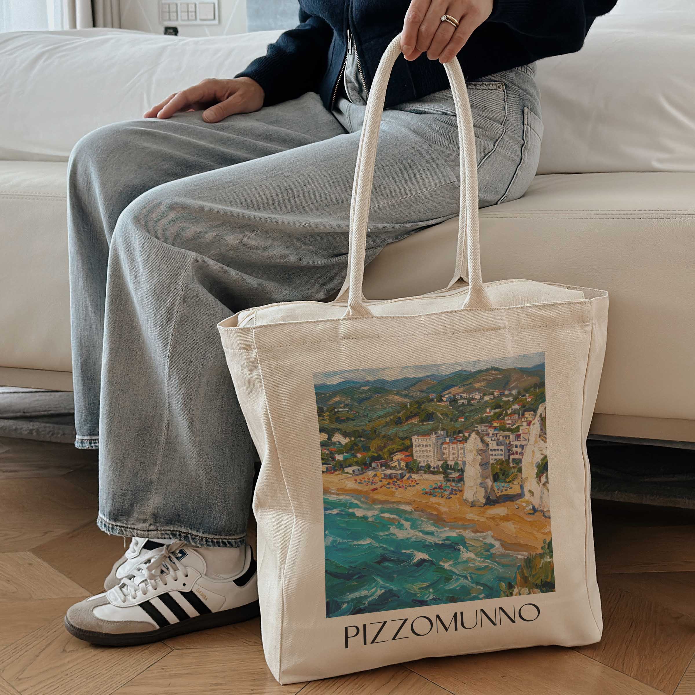 pizzomunno-vieste-italien-einkaufstasche-oil-painting-oelgemaelde