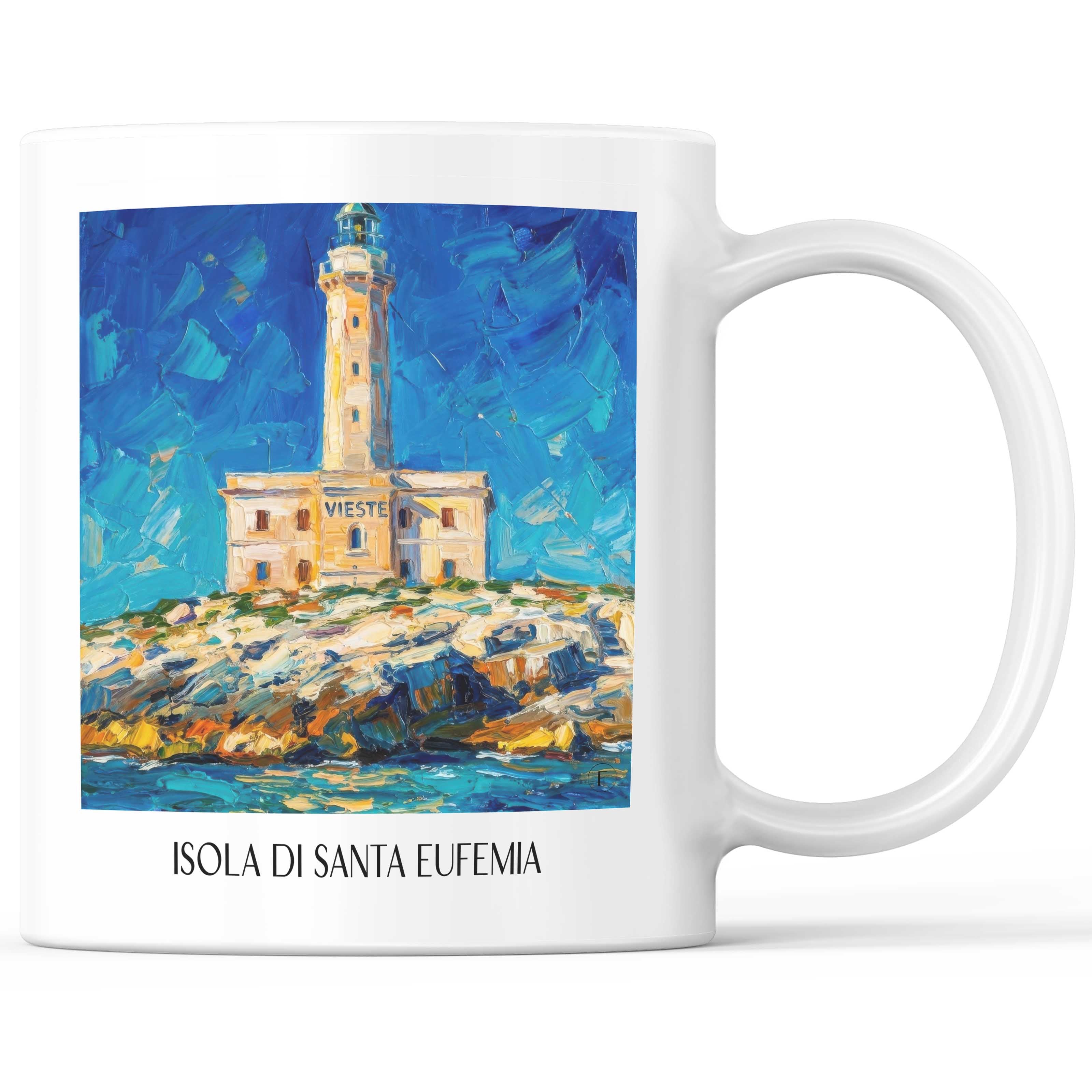 Isola di Santa Eufemia Kaffeebecher - Vieste - Italien Becher - Kaffeetasse im Ölgemälde Stil