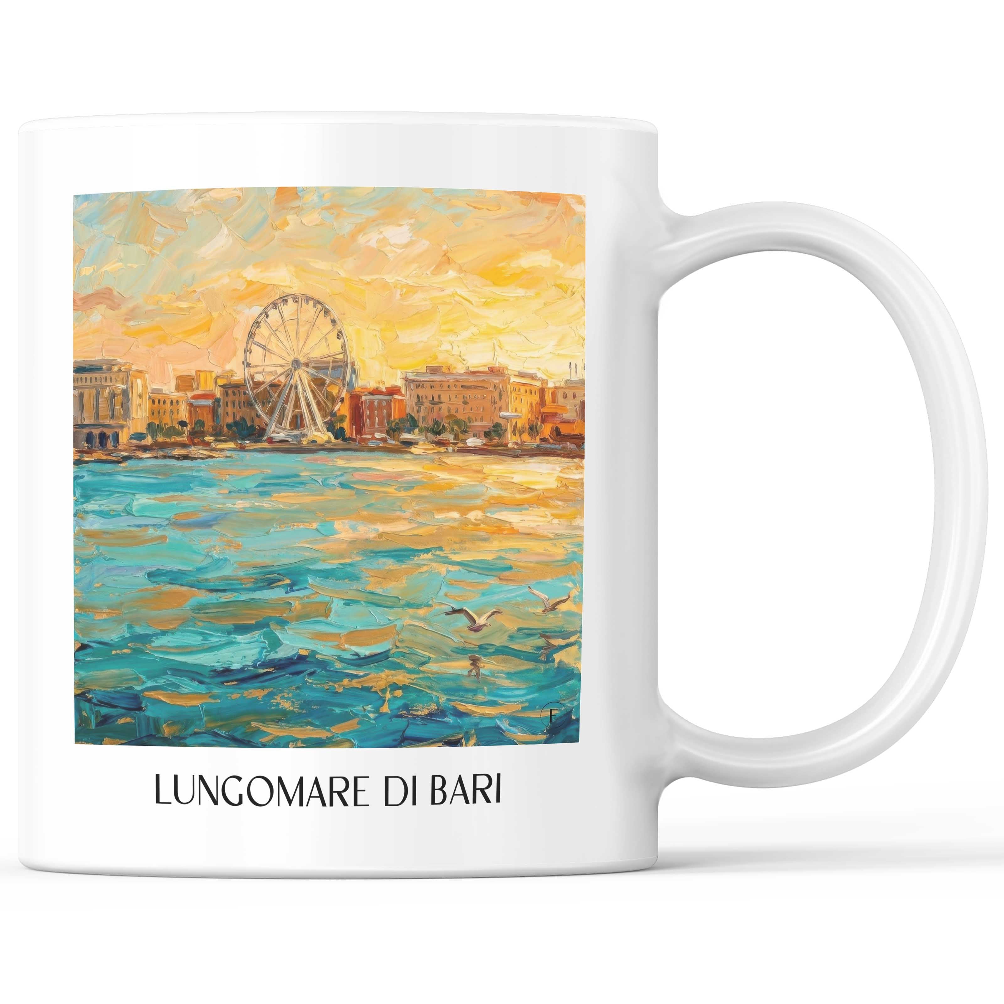 Lungomare di Bari Kaffeebecher - Apulien - Italien Becher - Kaffeetasse im Ölgemälde Stil