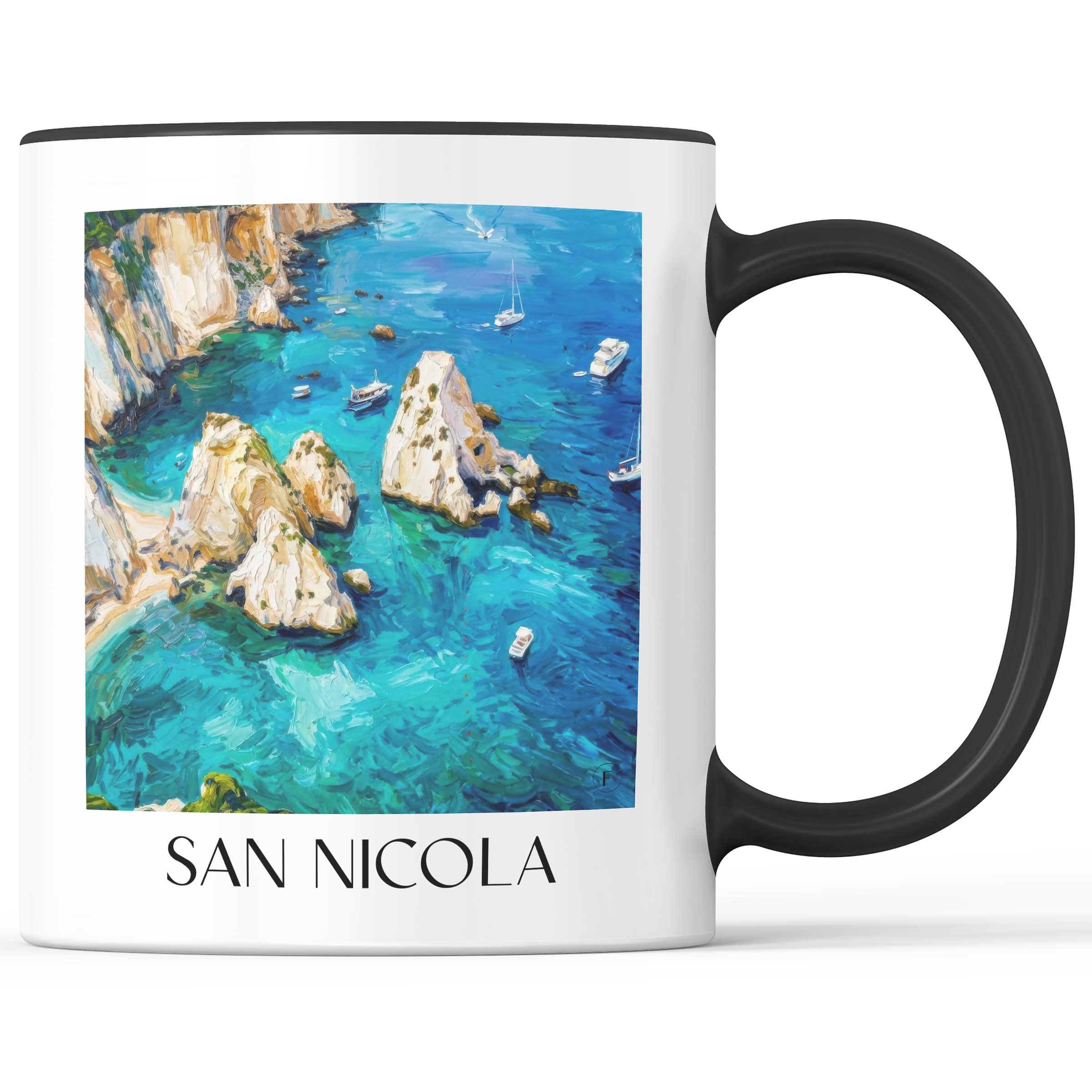 San Nicola Kaffeebecher - Tremiti - Italien Becher - Kaffeetasse im Ölgemälde Stil