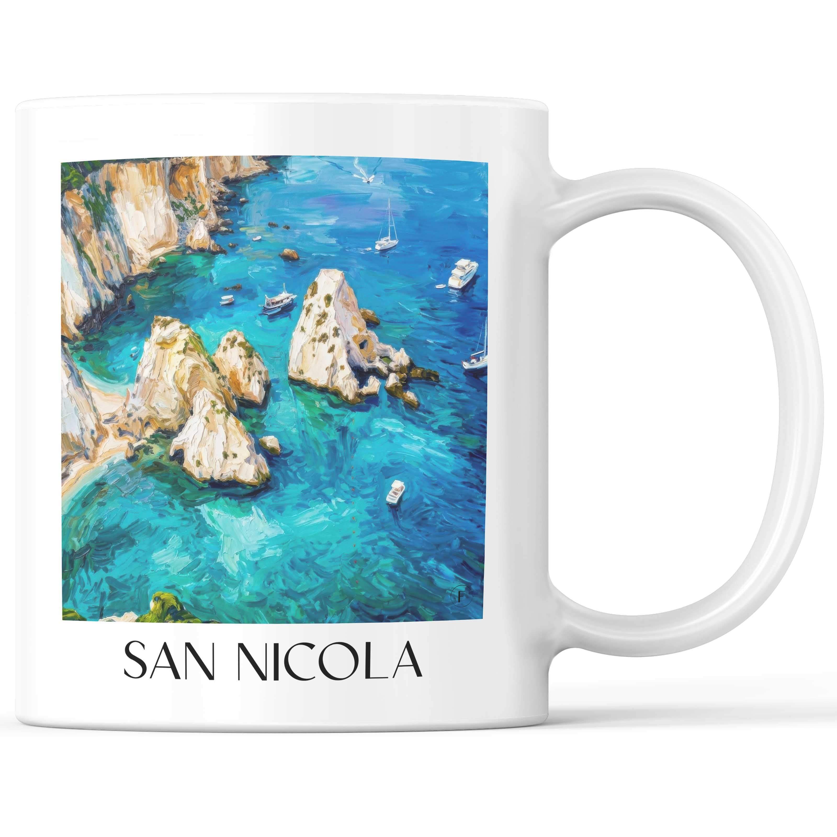 San Nicola Kaffeebecher - Tremiti - Italien Becher - Kaffeetasse im Ölgemälde Stil