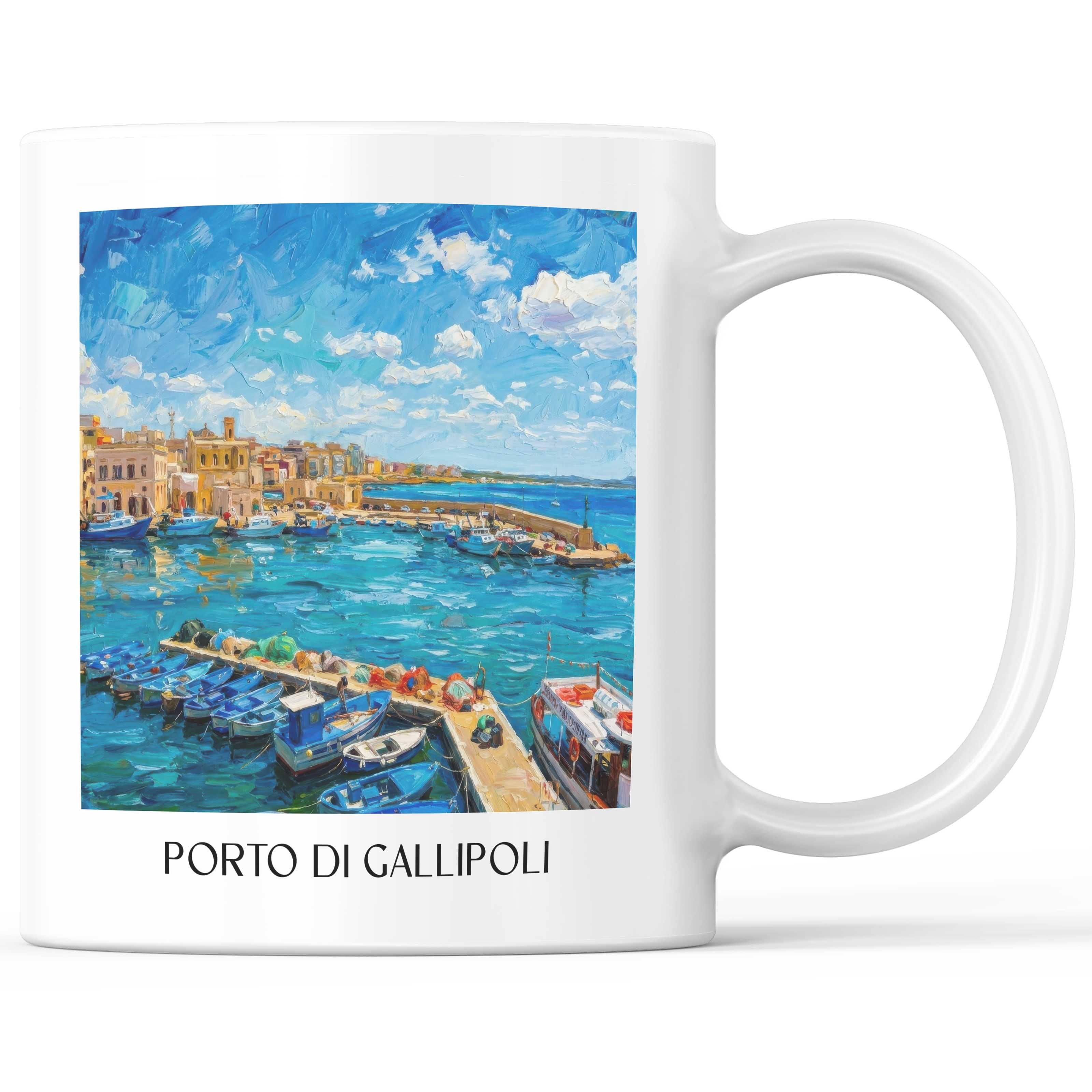 Porto di Gallipoli Kaffeebecher - Apulien - Italien Becher - Kaffeetasse im Ölgemälde Stil