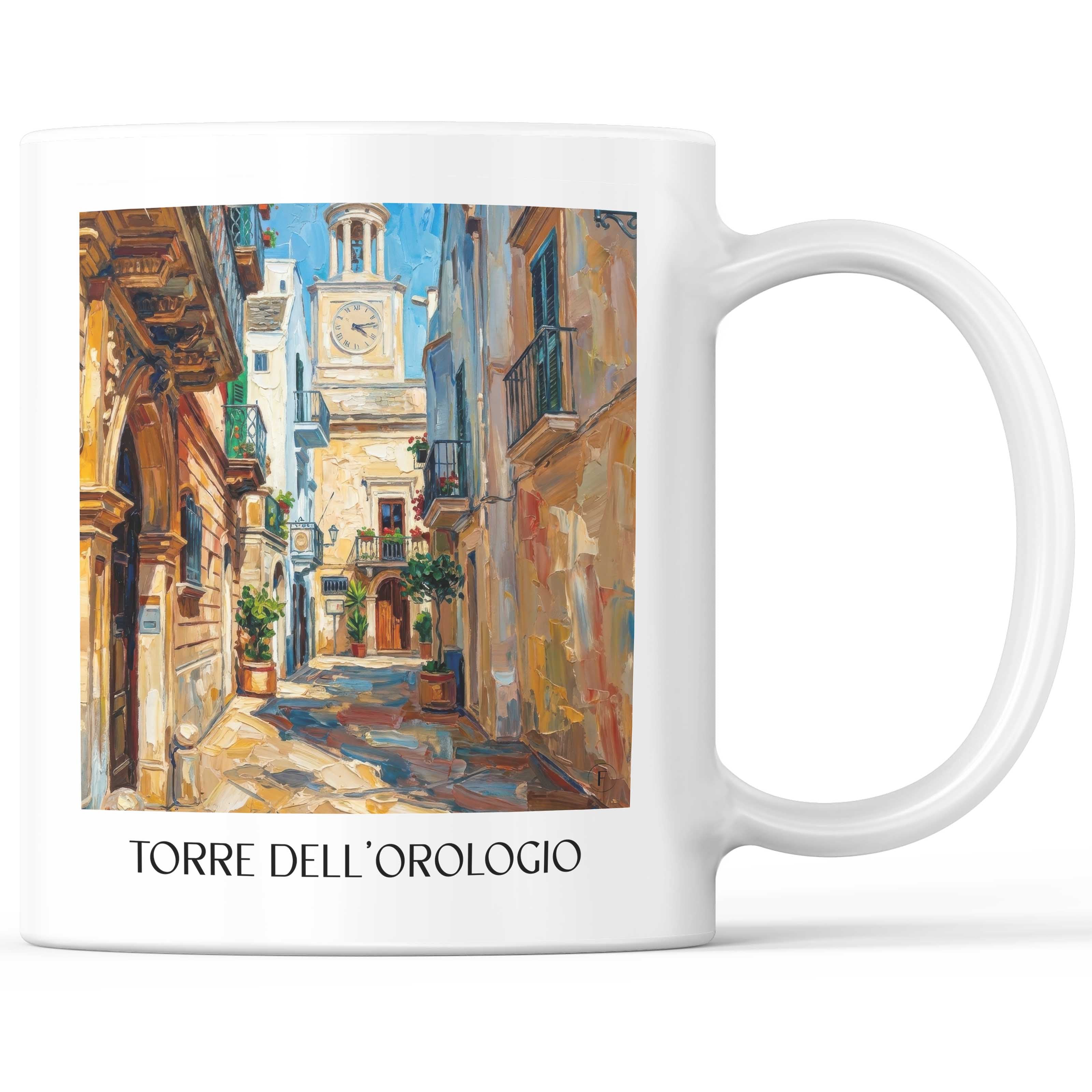 Torre dell´Orologio Kaffeebecher - Locorotondo - Italien Becher - Kaffeetasse im Ölgemälde Stil