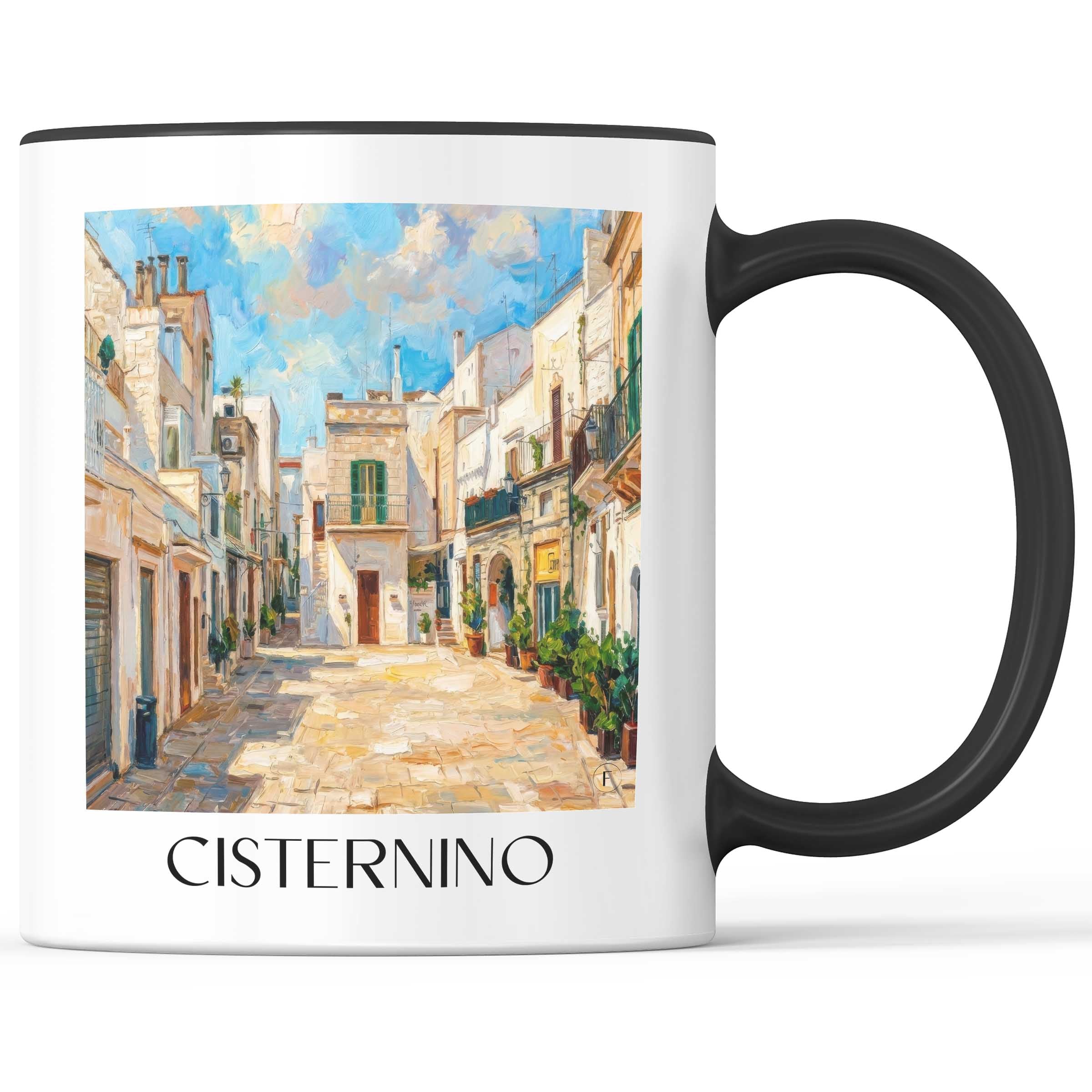 Cisternino Kaffeebecher - Apulien - Italien Becher - Kaffeetasse im Ölgemälde Stil
