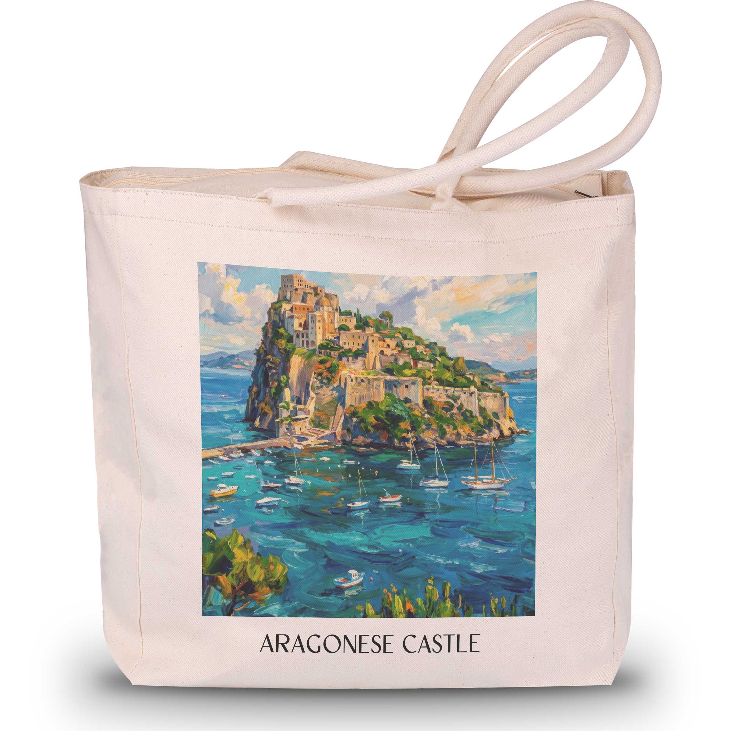 Castello Aragonese Shopping Tasche - Ischia - Italien Tote Bag - Einkaufstasche im Ölgemälde Stil