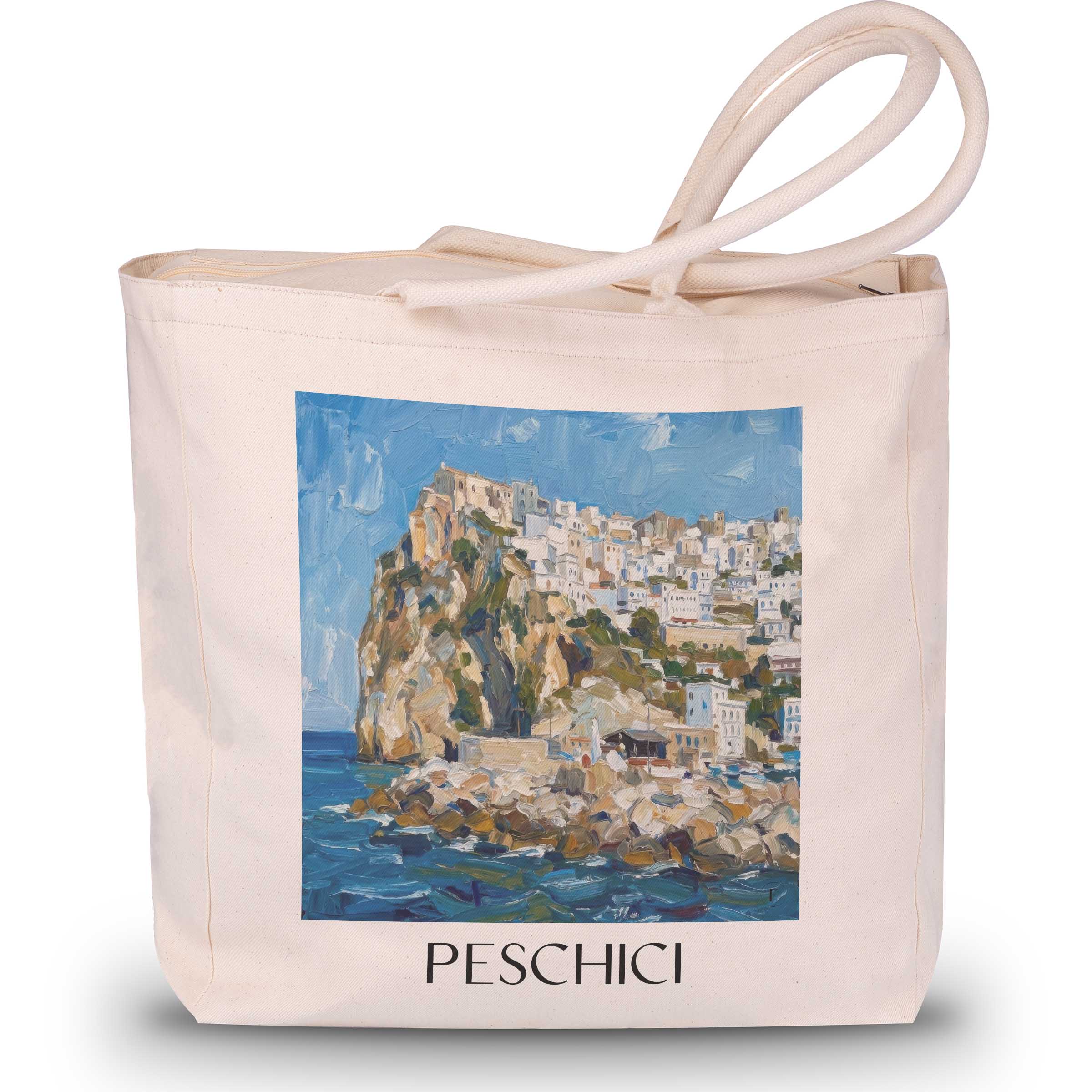 Peschici Shopping Tasche - Gargano - Italien Tote Bag - Einkaufstasche im Ölgemälde Stil