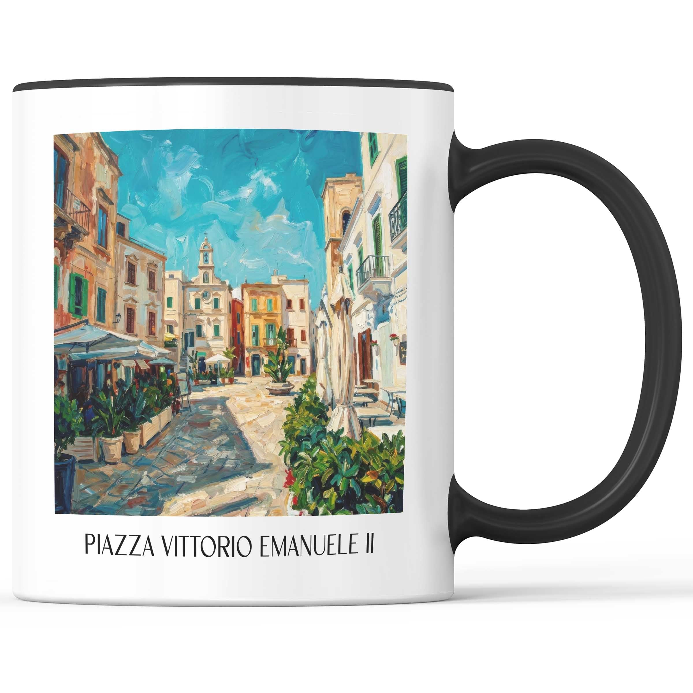 Piazza Vittorio Emmanuele II Kaffeebecher - Polignano a Mare - Italien Becher - Kaffeetasse im Ölgemälde Stil