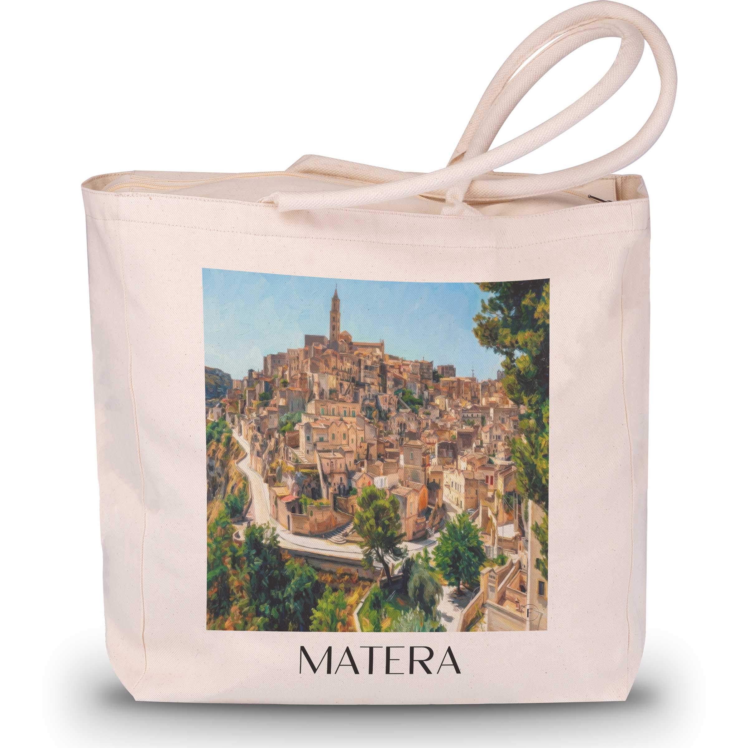 Matera Shopping Tasche - Basilikata - Italien Tote Bag - Einkaufstasche im Ölgemälde Stil