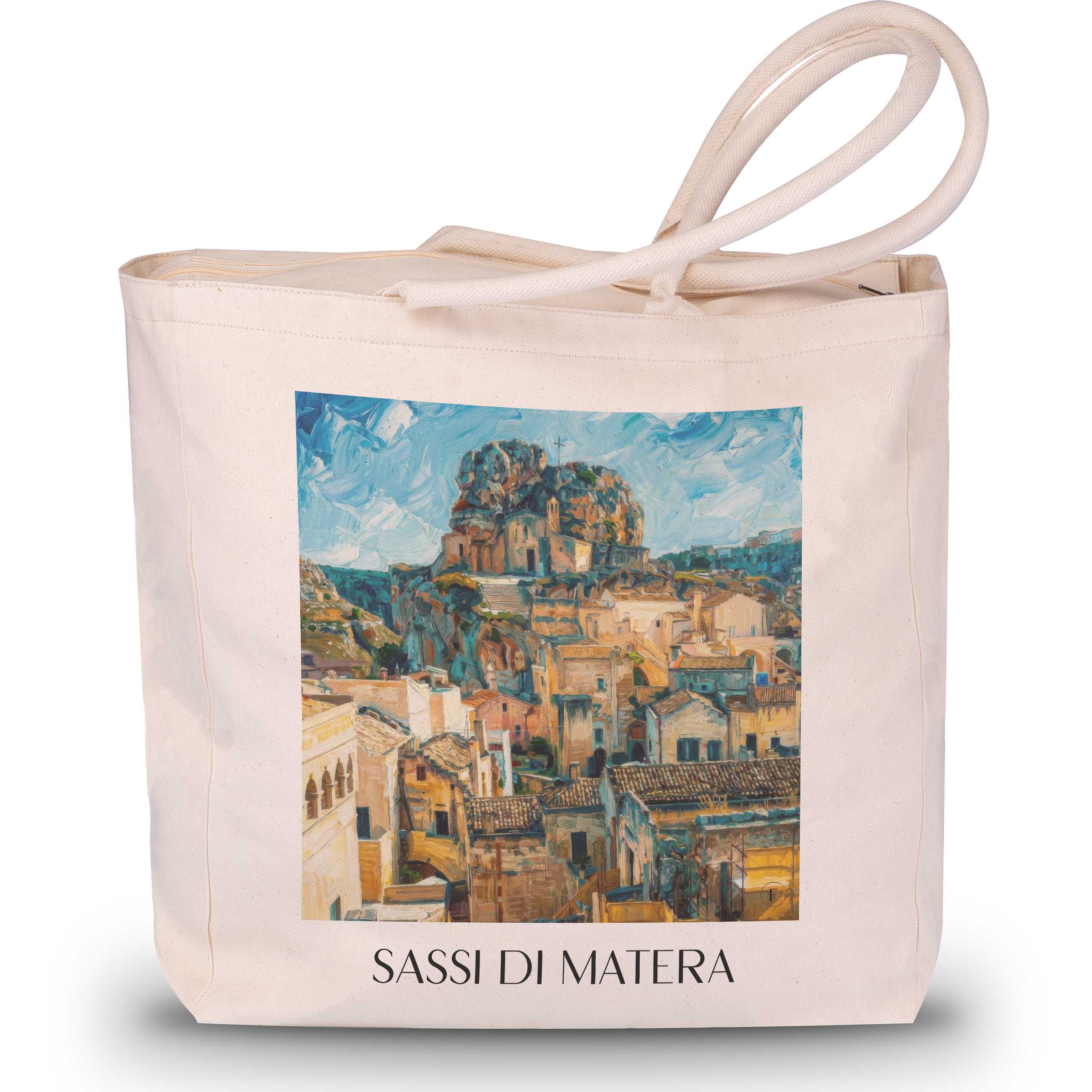 Sassi di Matera Shopping Tasche - Basilikata - Italien Tote Bag - Einkaufstasche im Ölgemälde Stil