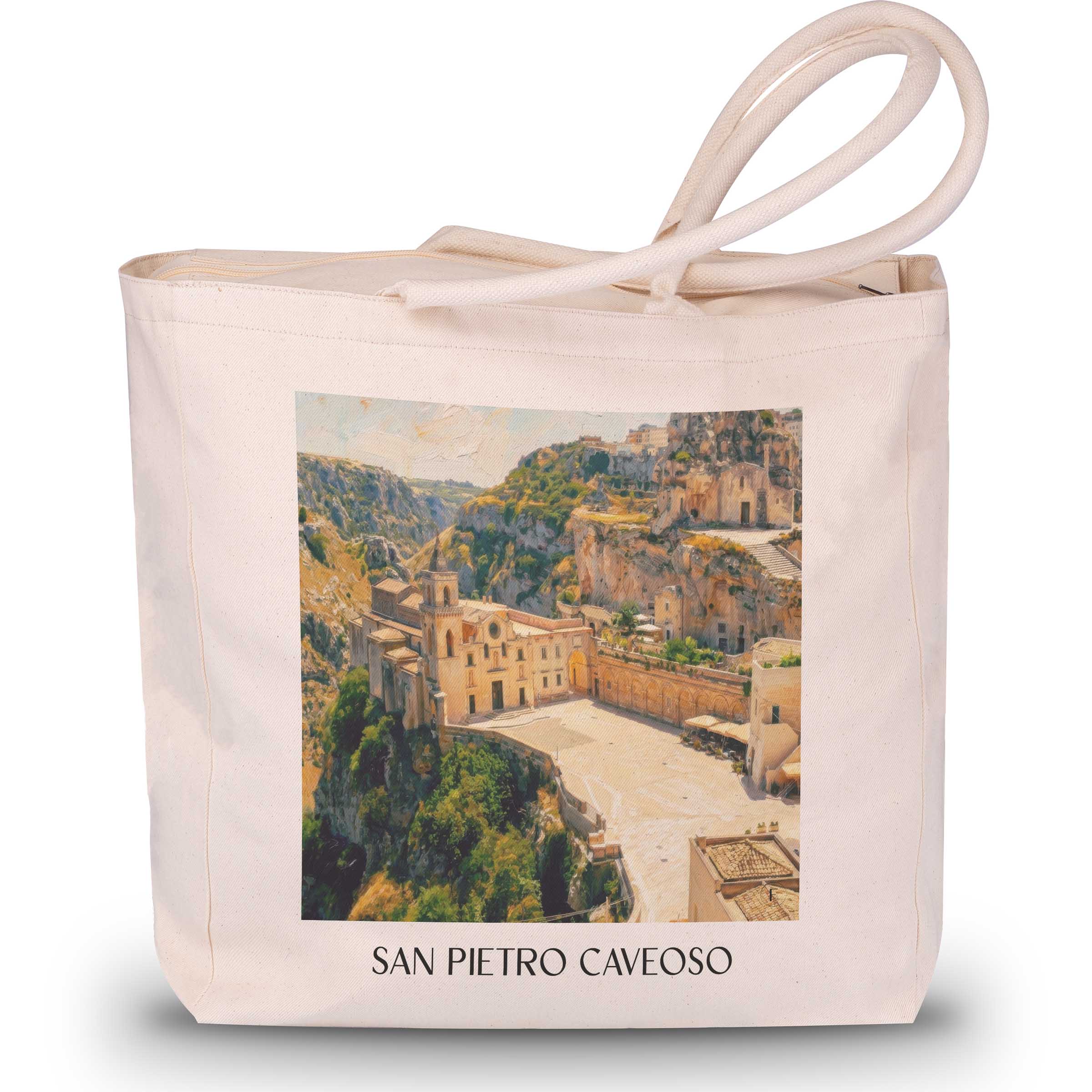 San Pietro Caveoso Shopping Tasche - Matera - Italien Tote Bag - Einkaufstasche im Ölgemälde Stil