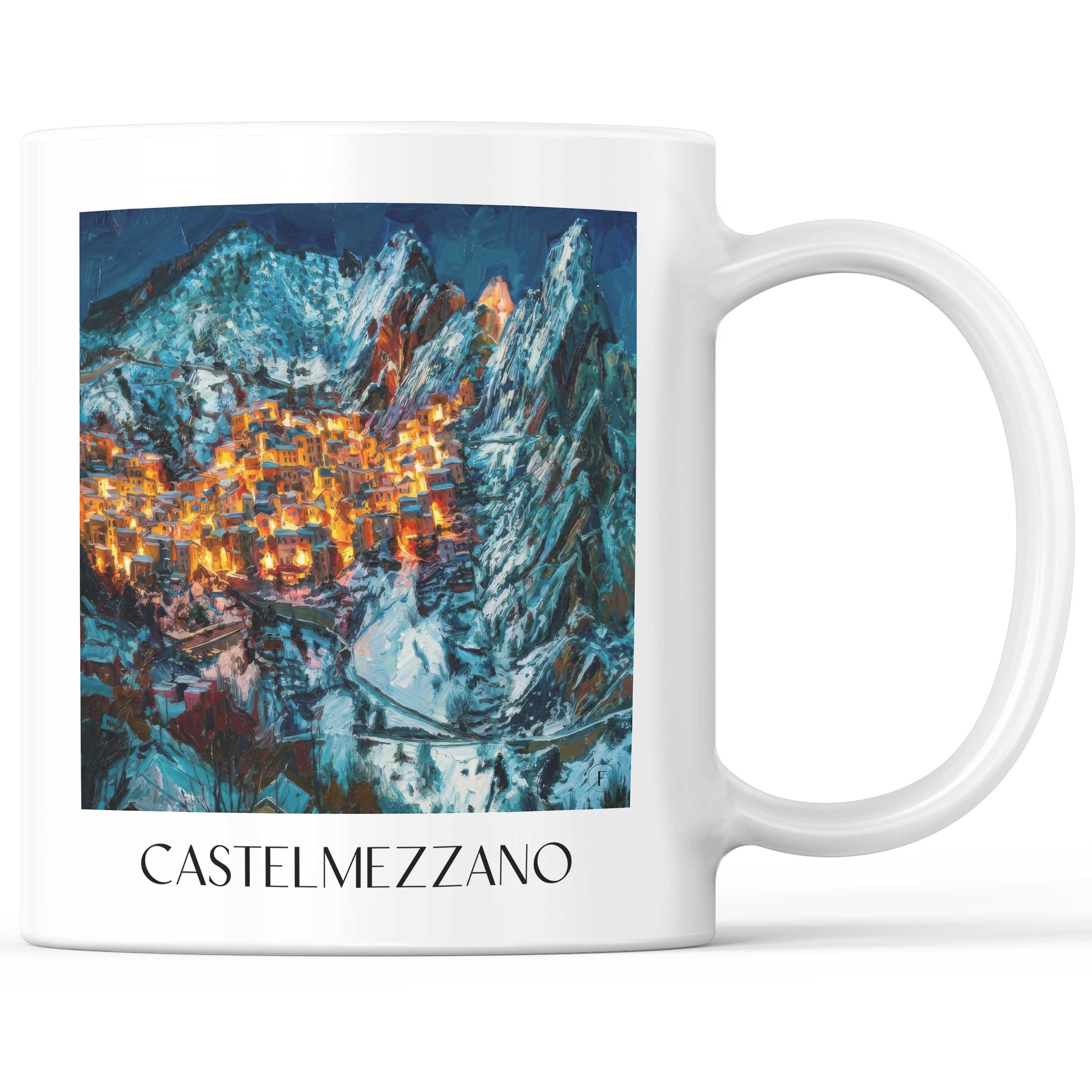 Castelmezzano Kaffeebecher - Basilikata - Italien Becher - Kaffeetasse im Ölgemälde Stil