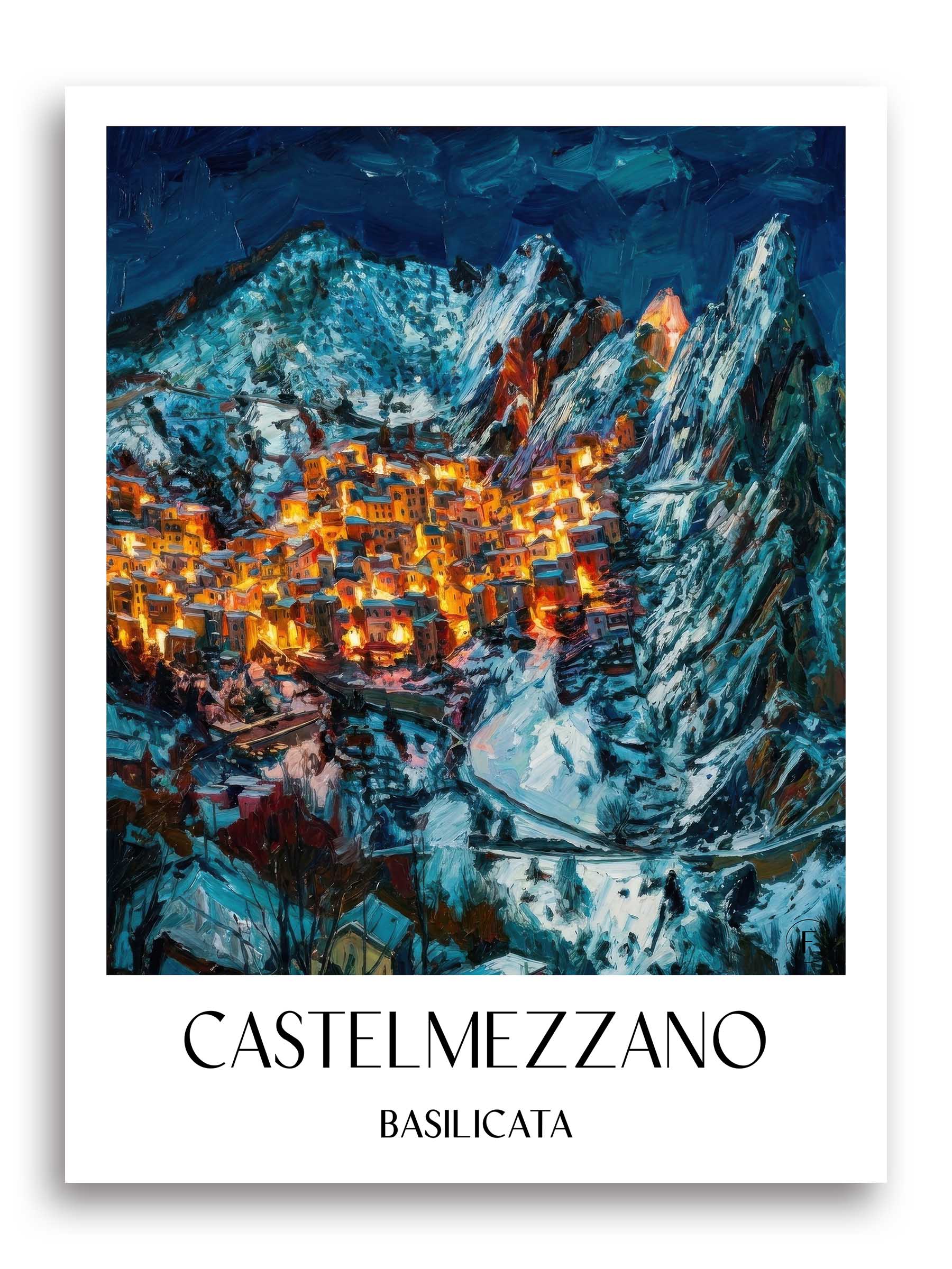 Castelmezzano Poster - Basilikata - Italien Kunstdruck - Ölgemälde von A4 bis A1