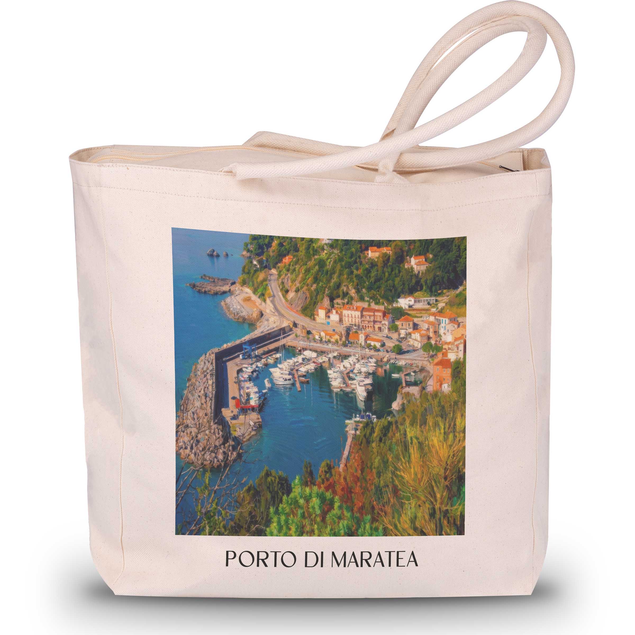 Porto di Maratea Shopping Tasche - Basilikata - Italien Tote Bag - Einkaufstasche im Ölgemälde Stil
