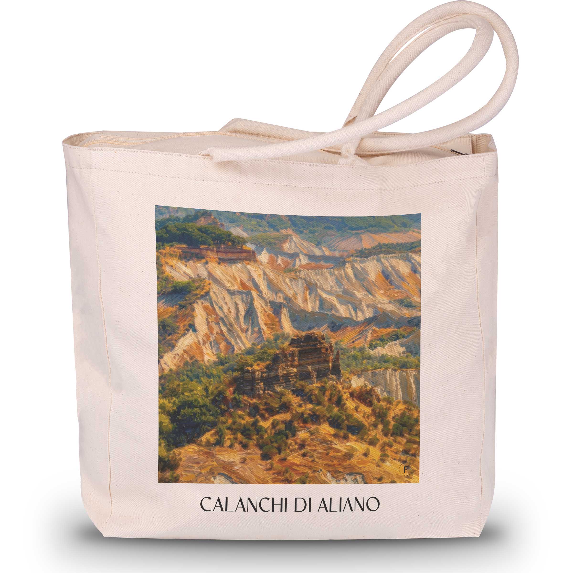 Calanchi di Aliano Shopping Tasche - Basilikata - Italien Tote Bag - Einkaufstasche im Ölgemälde Stil