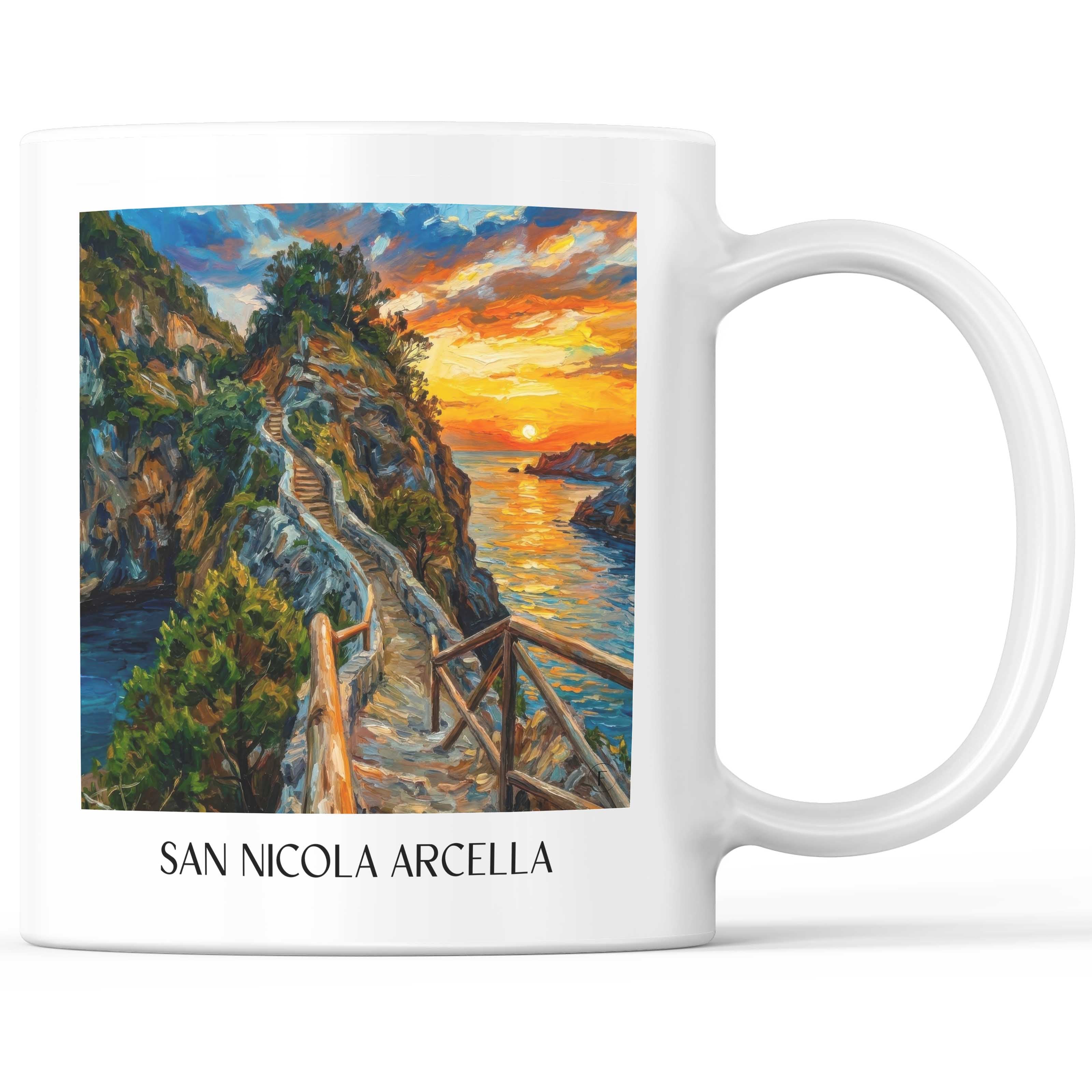 San Nicola Arcella Kaffeebecher - Kalabrien - Italien Becher - Kaffeetasse im Ölgemälde Stil