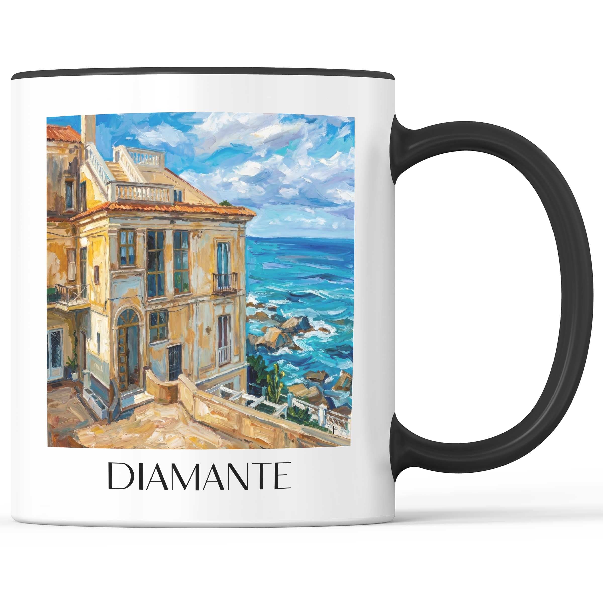 Diamante Kaffeebecher - Kalabrien - Italien Becher - Kaffeetasse im Ölgemälde Stil