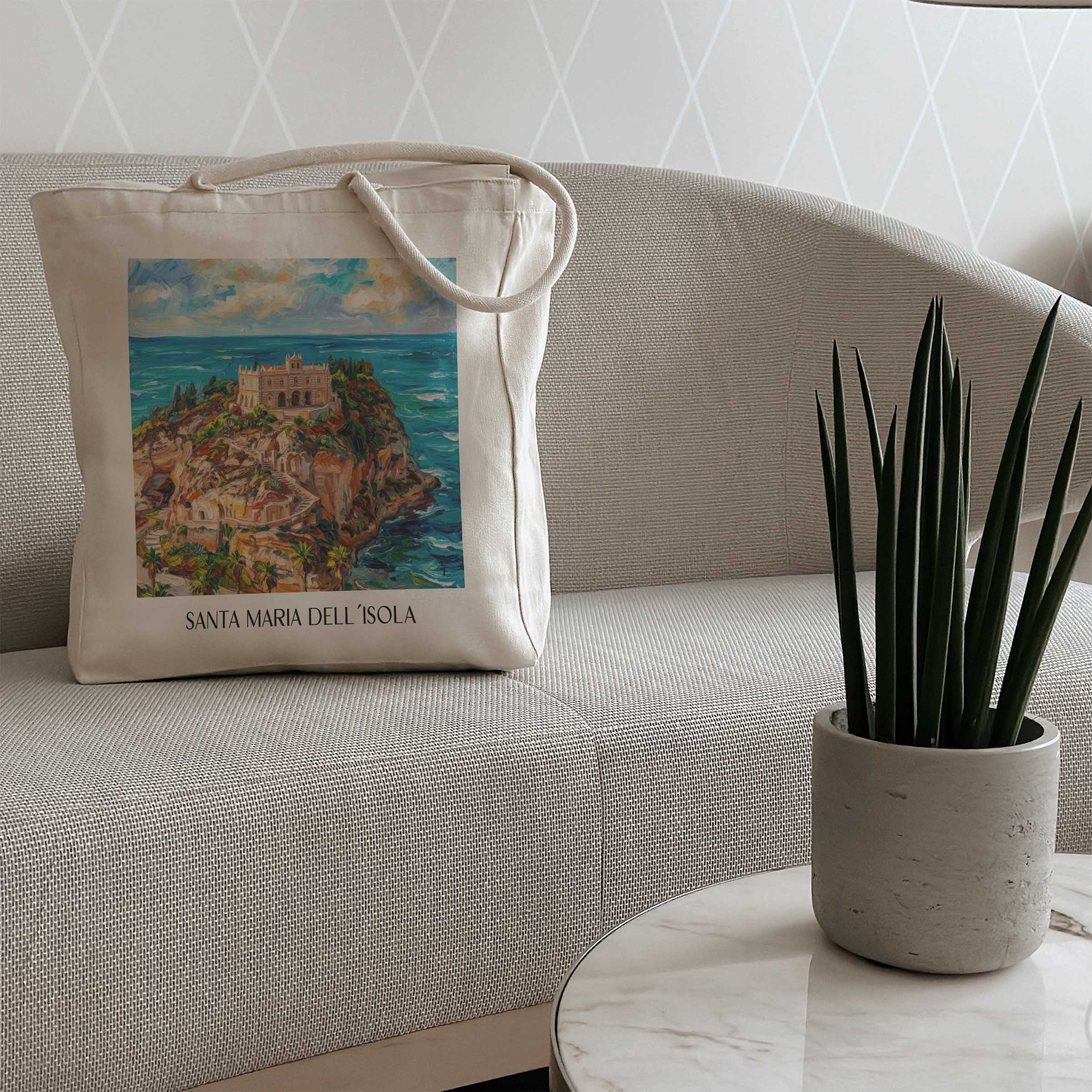 santa-maria-dell´isola-tropea-italien-einkaufstasche-oil-painting-oelgemaelde
