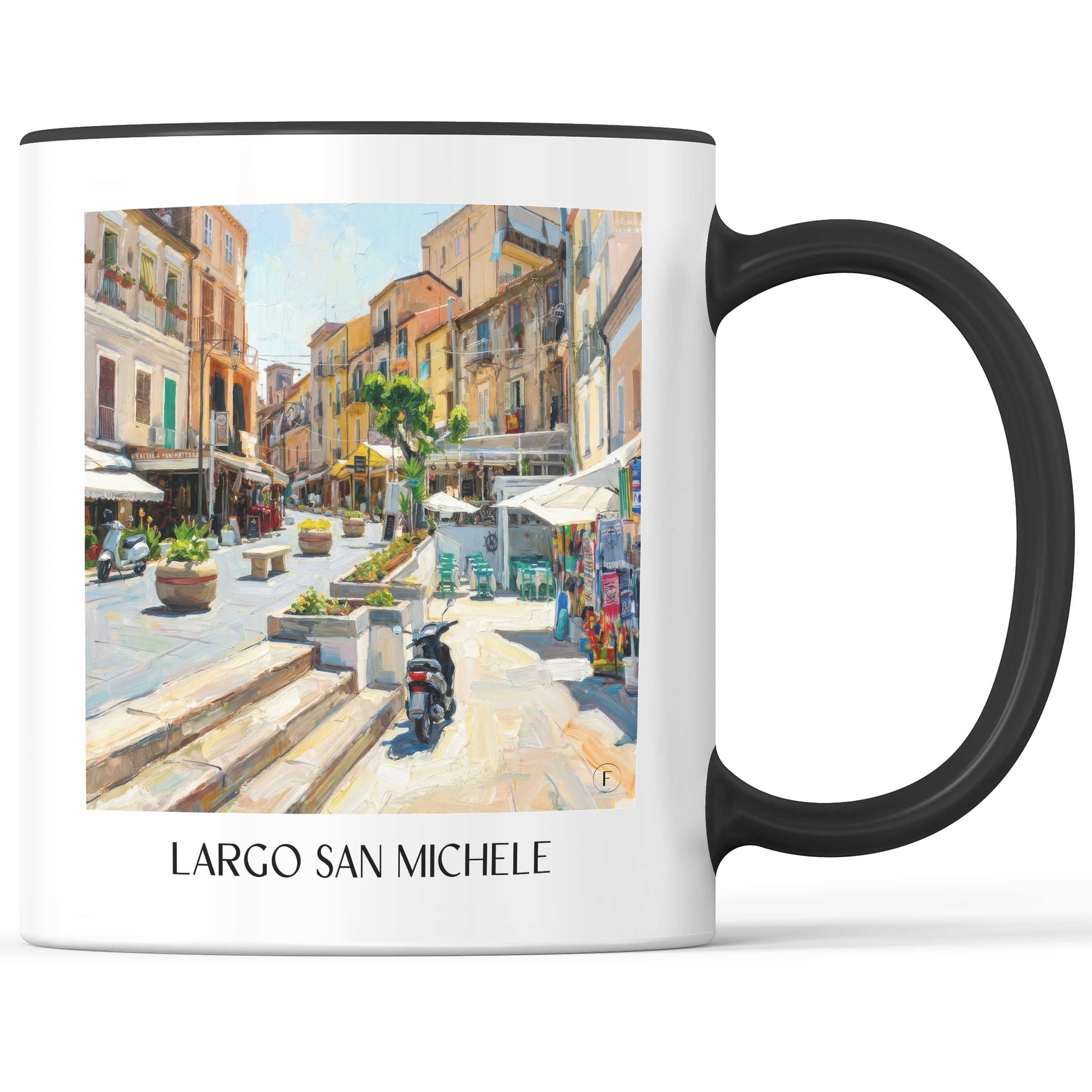 Largo San Michele Kaffeebecher - Tropea - Italien Becher - Kaffeetasse im Ölgemälde Stil