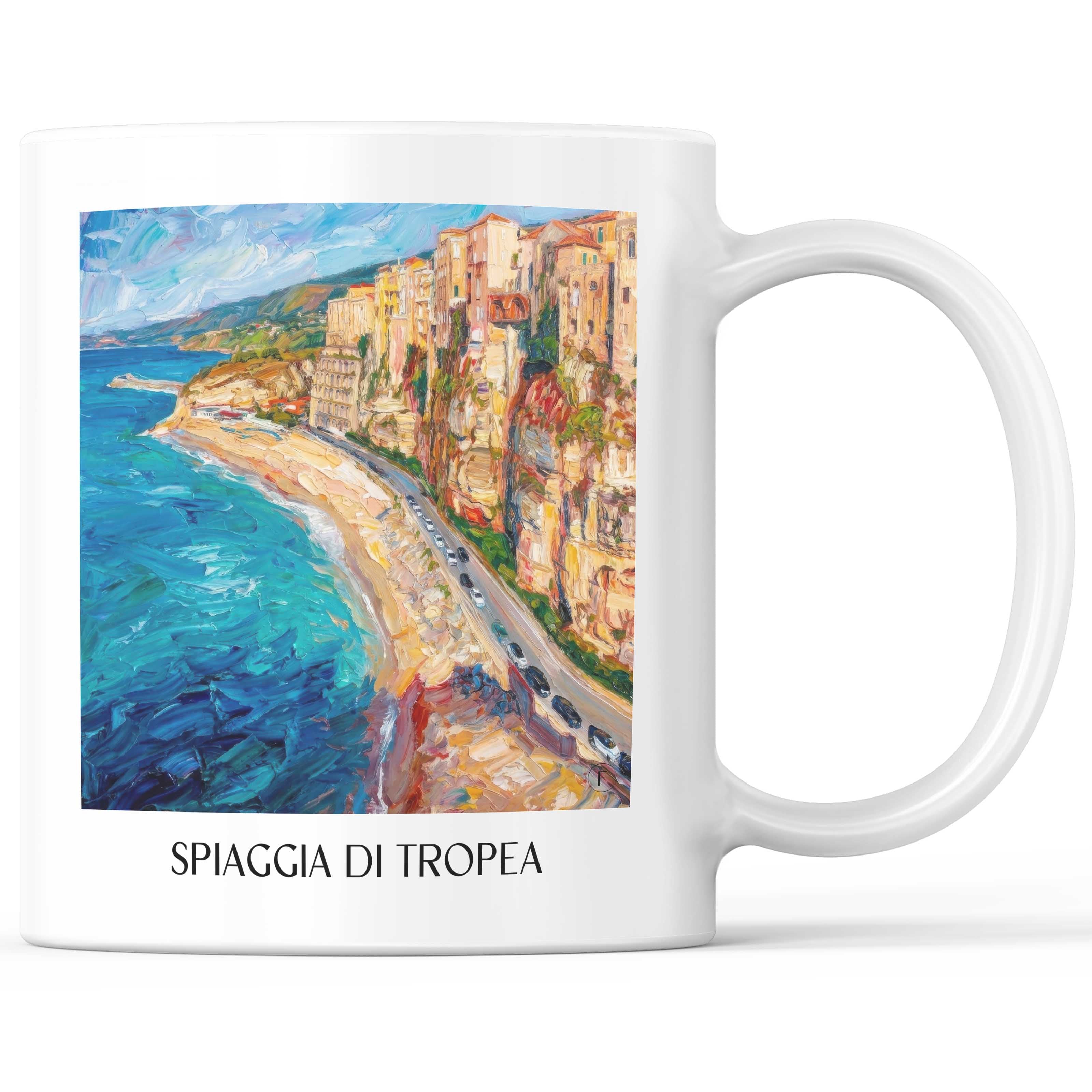 Spiaggia di Tropea Kaffeebecher - Kalabrien - Italien Becher - Kaffeetasse im Ölgemälde Stil